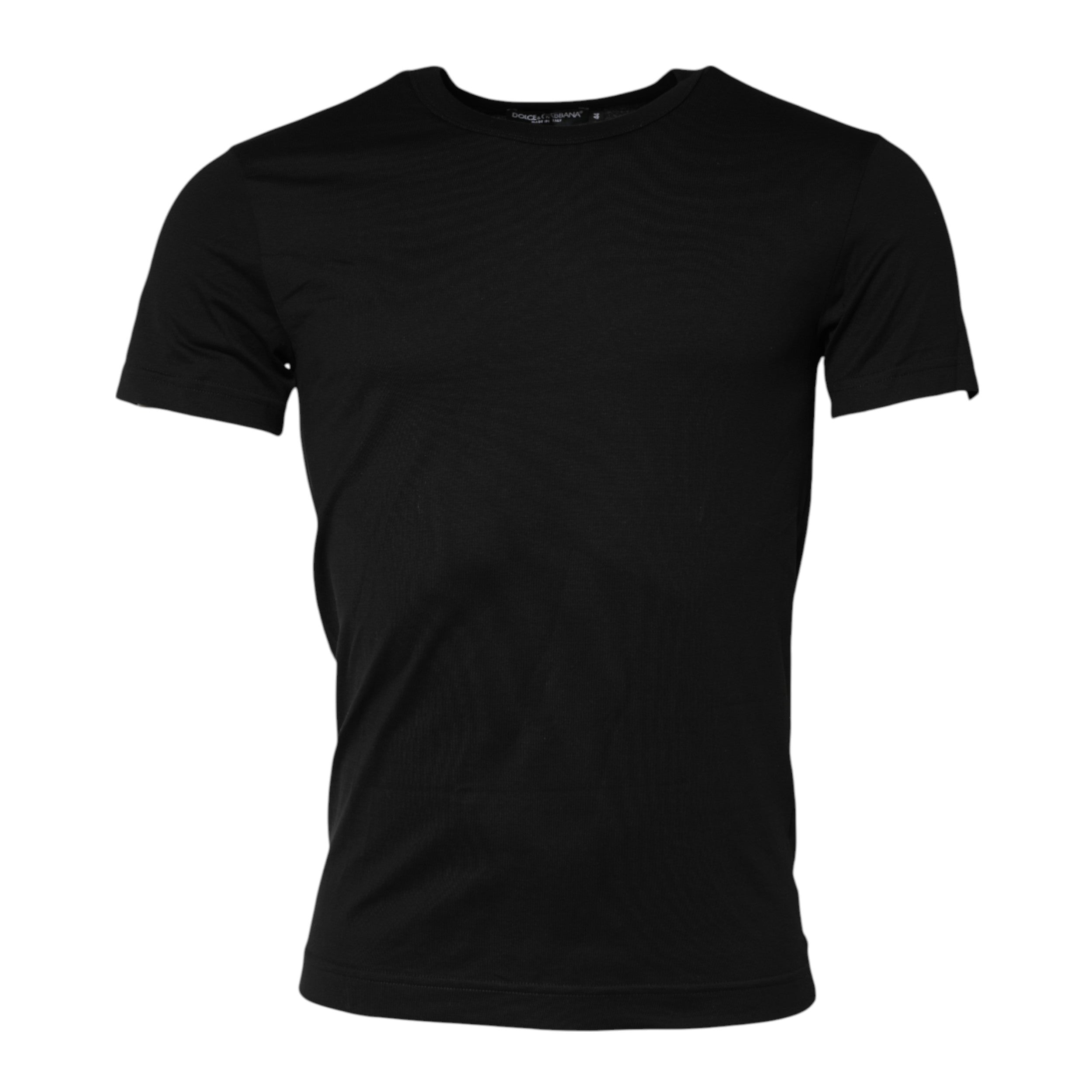 Black Cotton Crewneck Short Sleeves T-shirt - ventzia