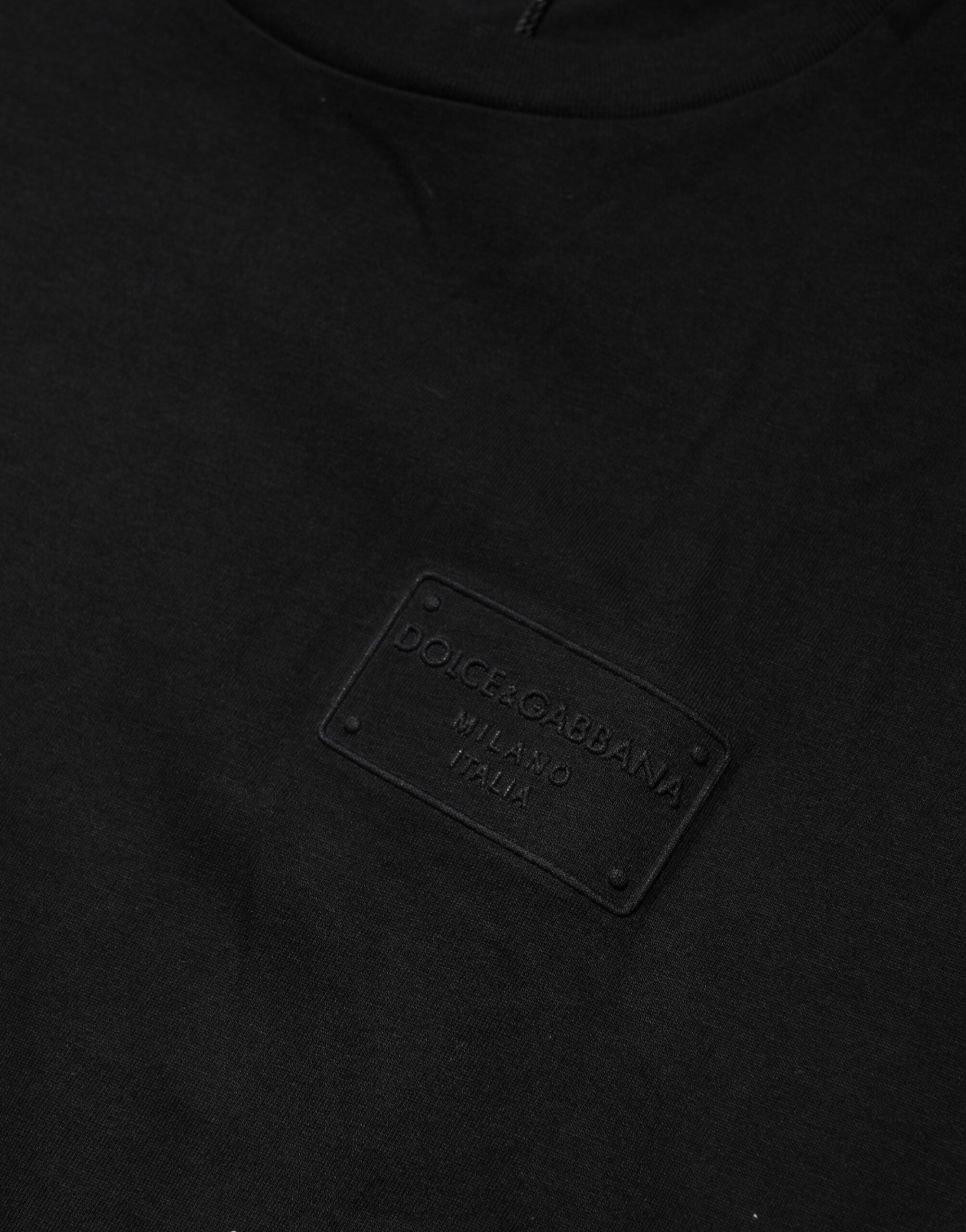 Black Logo Plaque Cotton Crew Neck T-shirt - ventzia