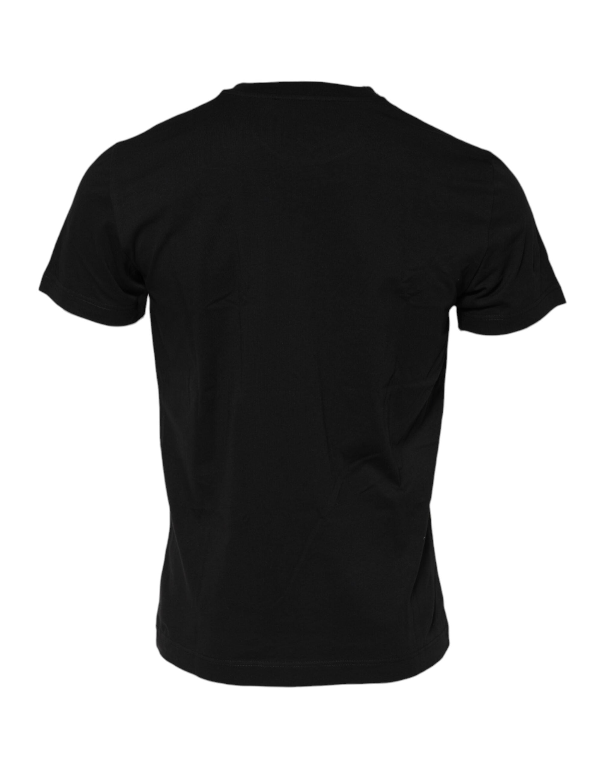 Black Cotton Crew Neck Short Sleeves T-shirt - ventzia