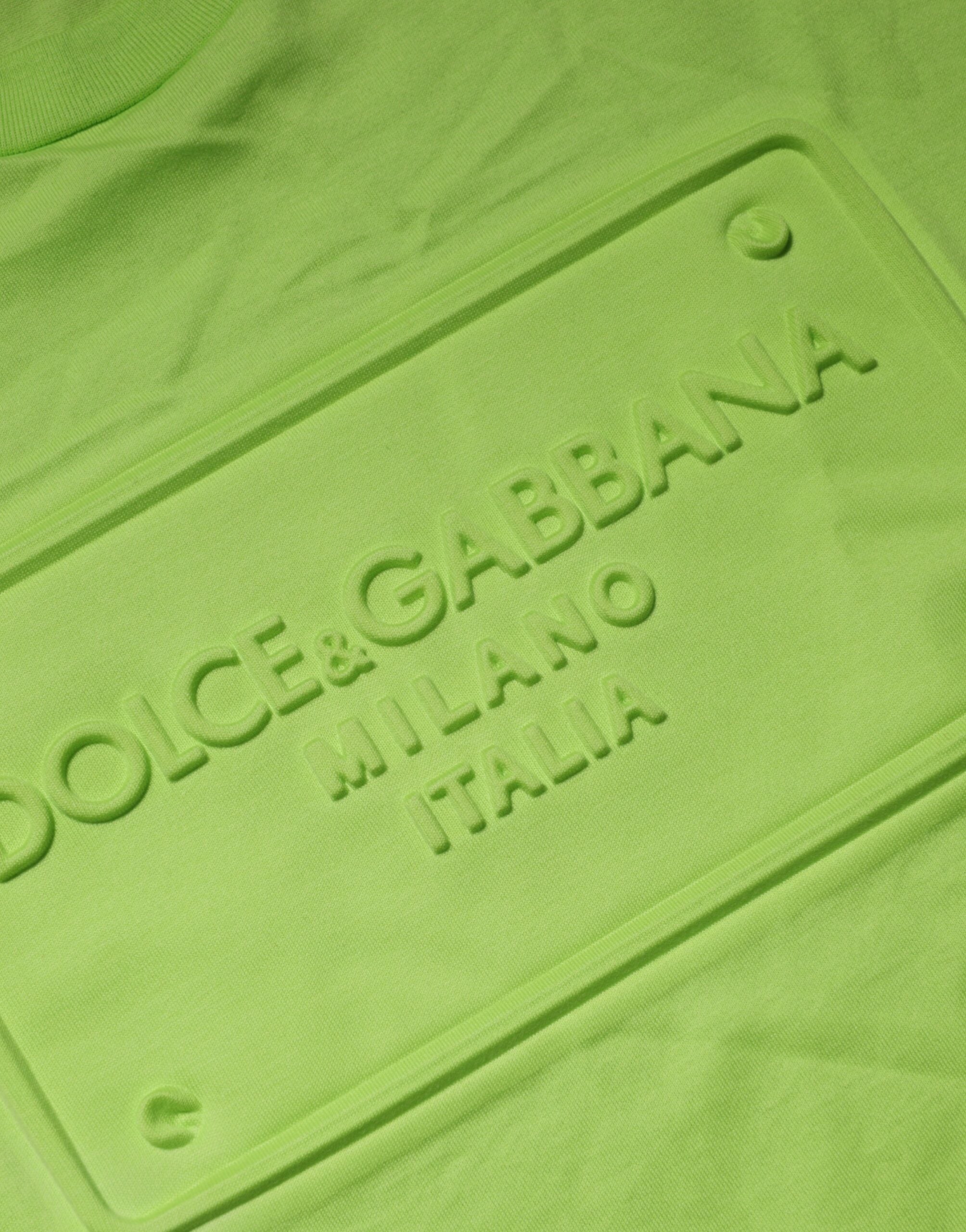 Green Embossed Logo Cotton Crew Neck T-shirt - ventzia