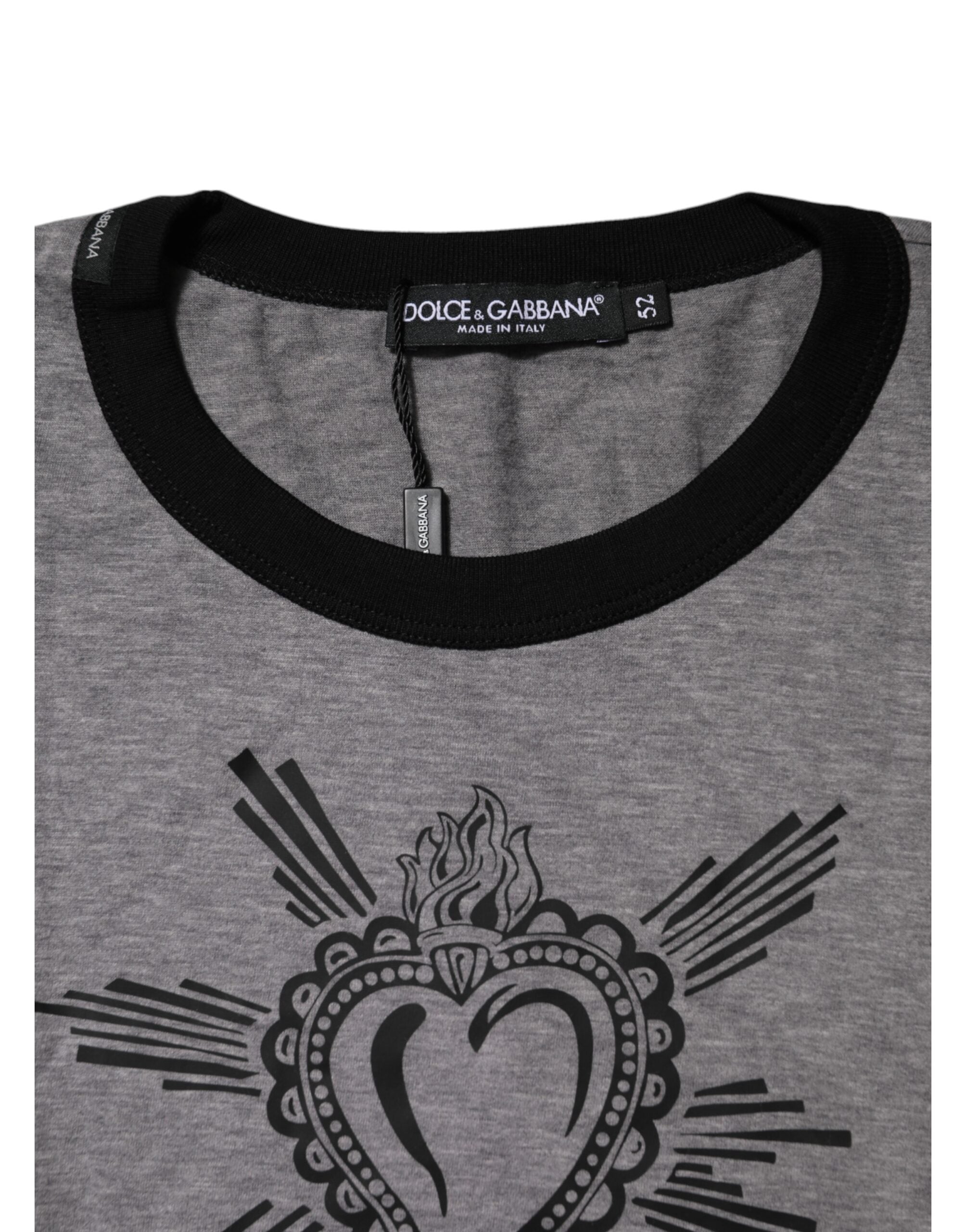 Gray Sacred Heart Cotton Crew Neck T-shirt - ventzia