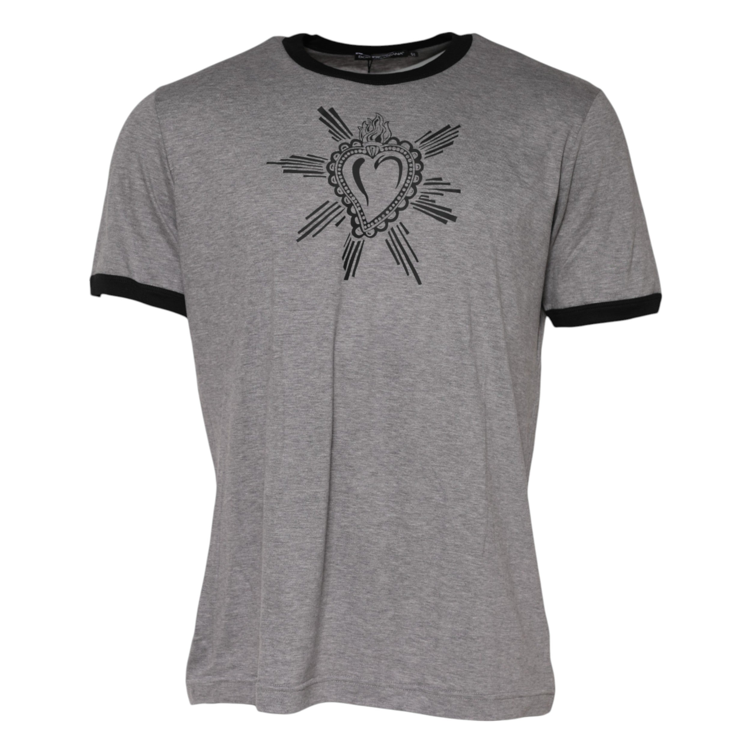 Gray Sacred Heart Cotton Crew Neck T-shirt - ventzia