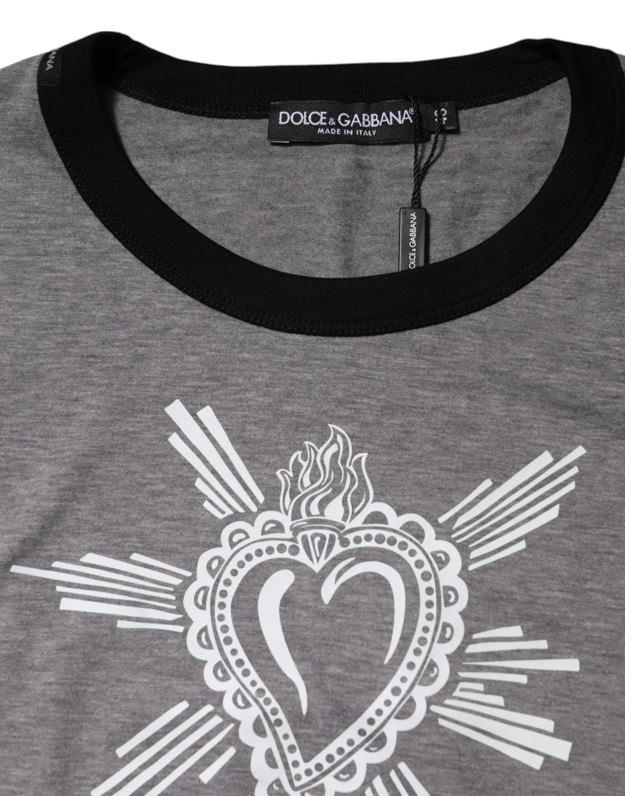 Gray Sacred Heart Cotton Crew Neck T-shirt - ventzia