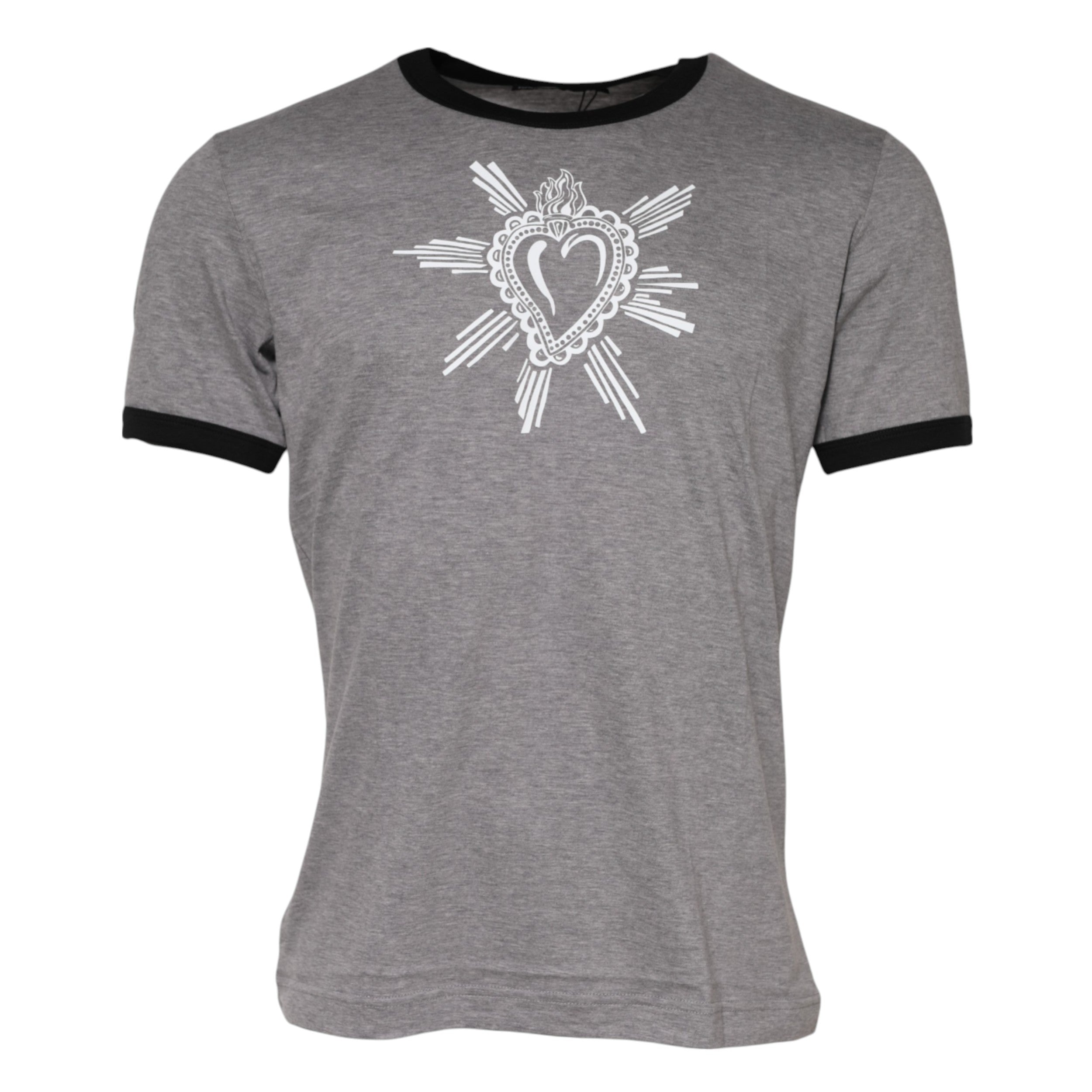Gray Sacred Heart Cotton Crew Neck T-shirt - ventzia