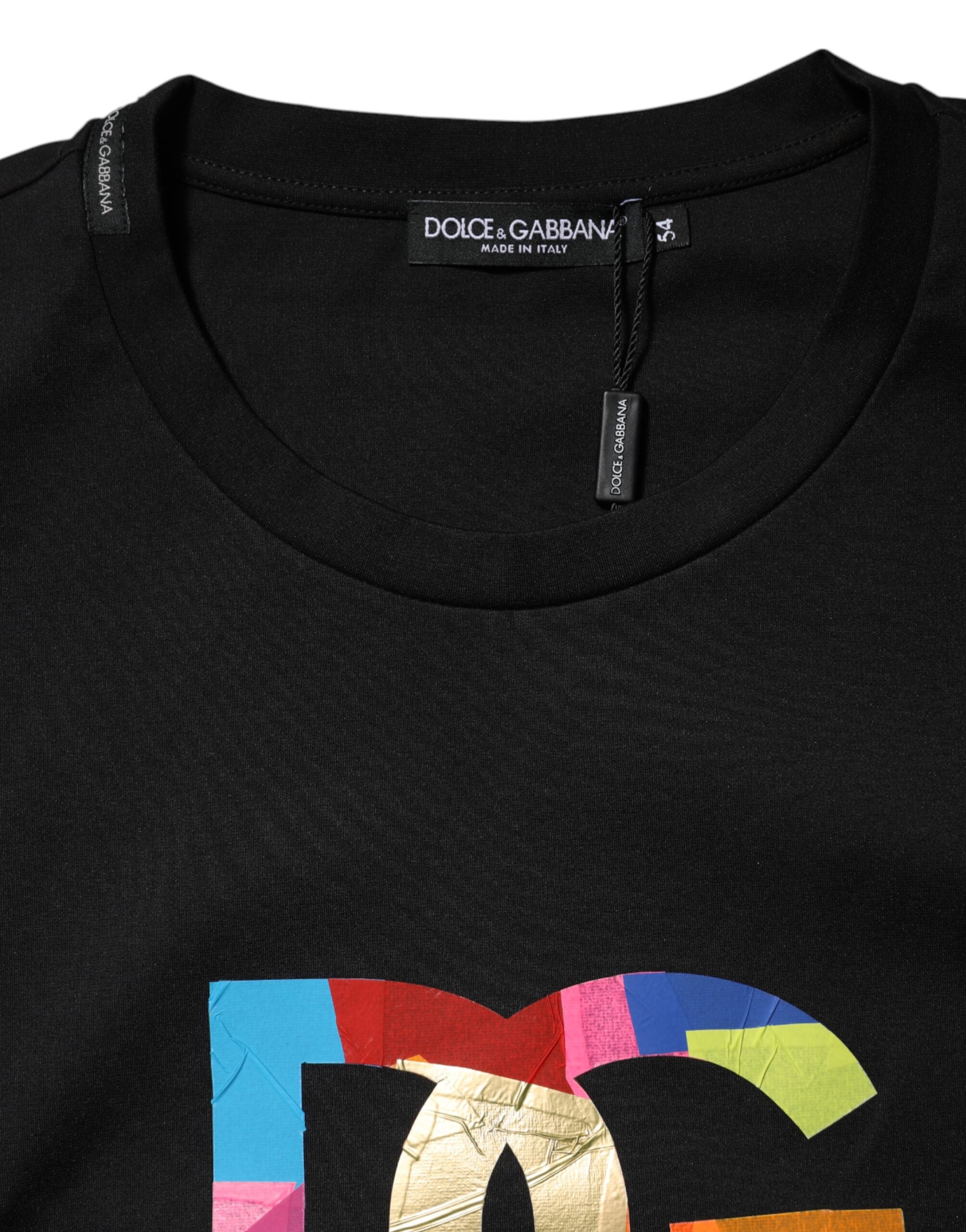 Black DG Logo Print Cotton Crew Neck T-shirt - ventzia