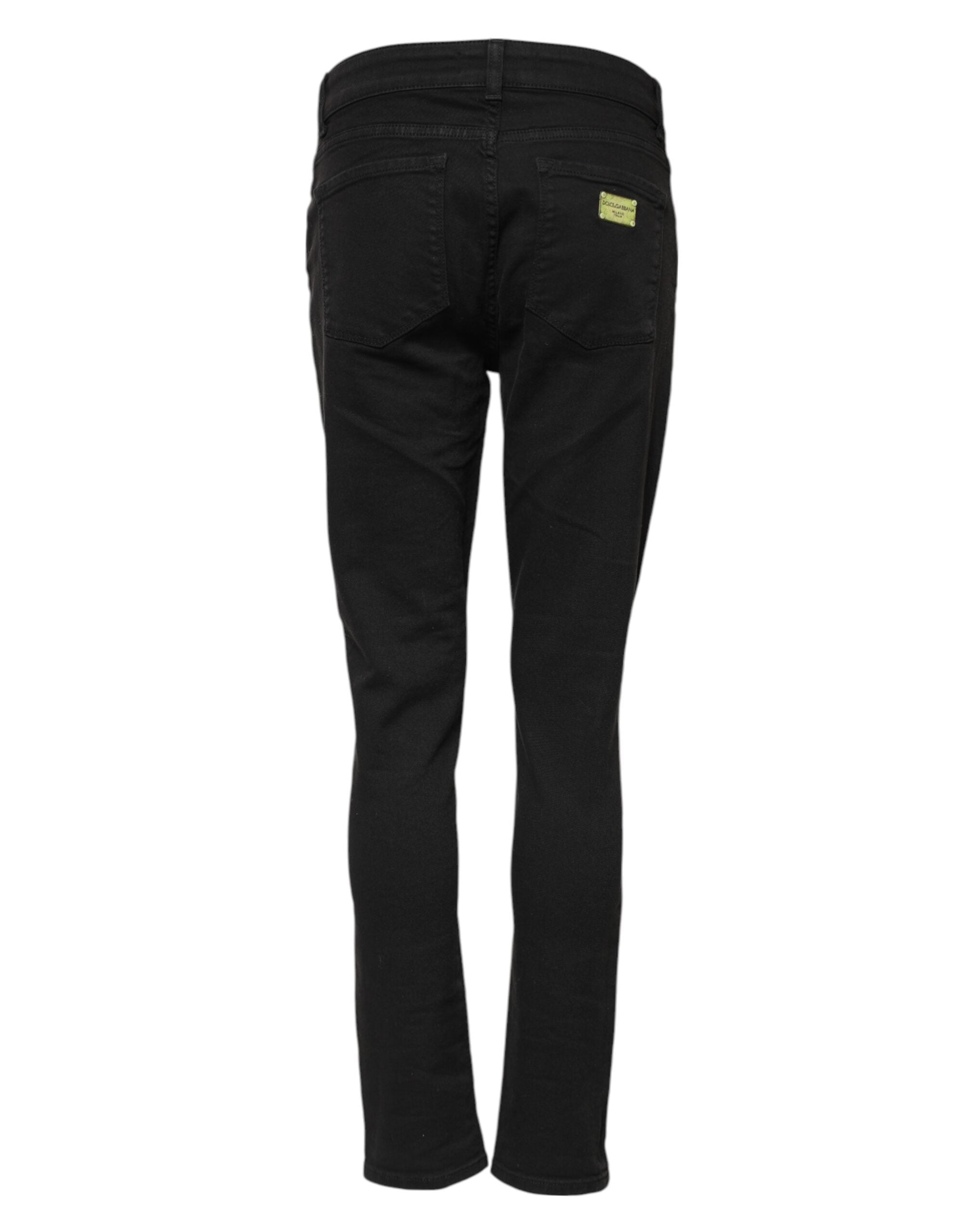 Black Cotton Skinny Mid Waist Denim Jeans - ventzia