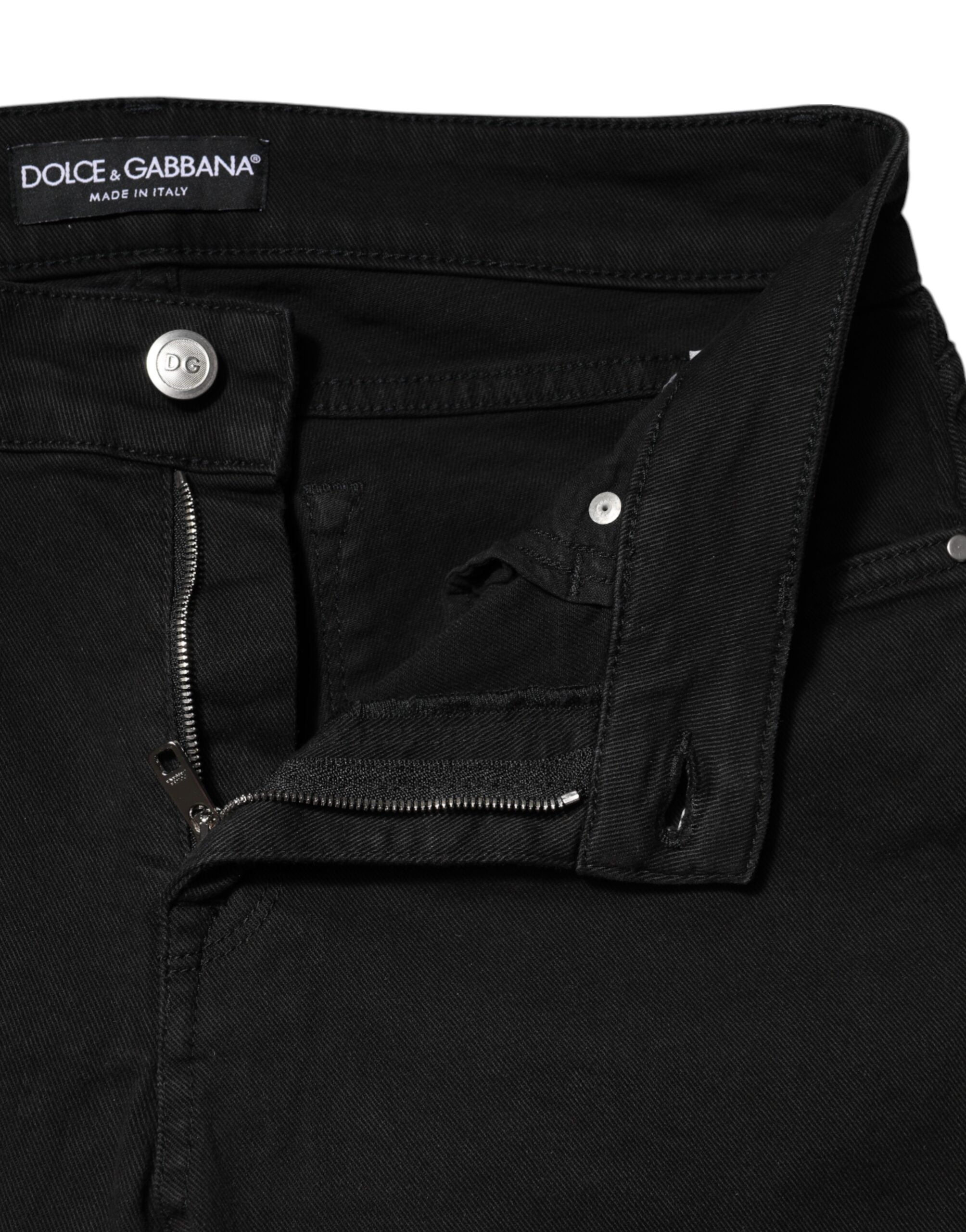 Black Cotton Skinny Mid Waist Denim Jeans - ventzia