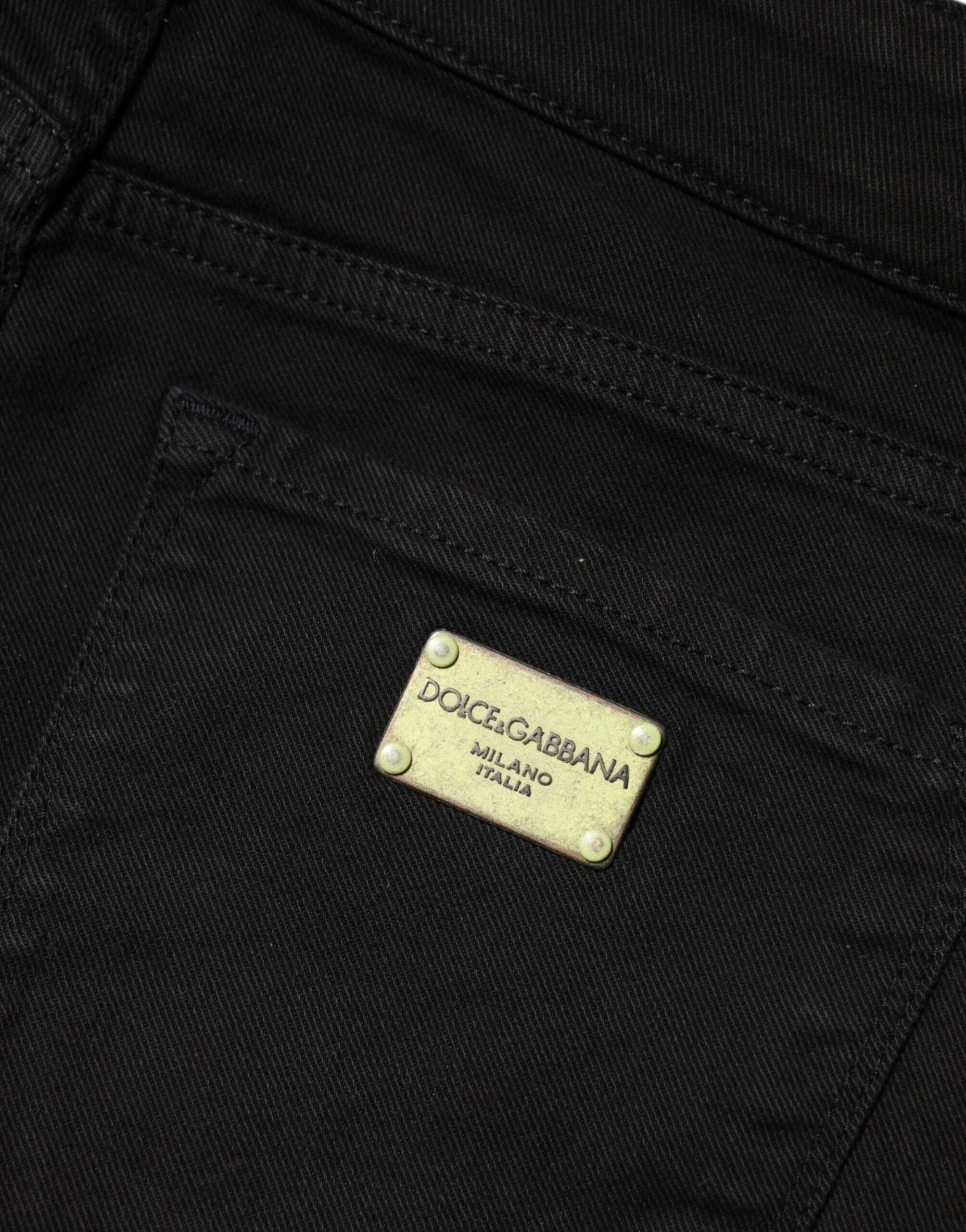 Black Cotton Skinny Mid Waist Denim Jeans - ventzia