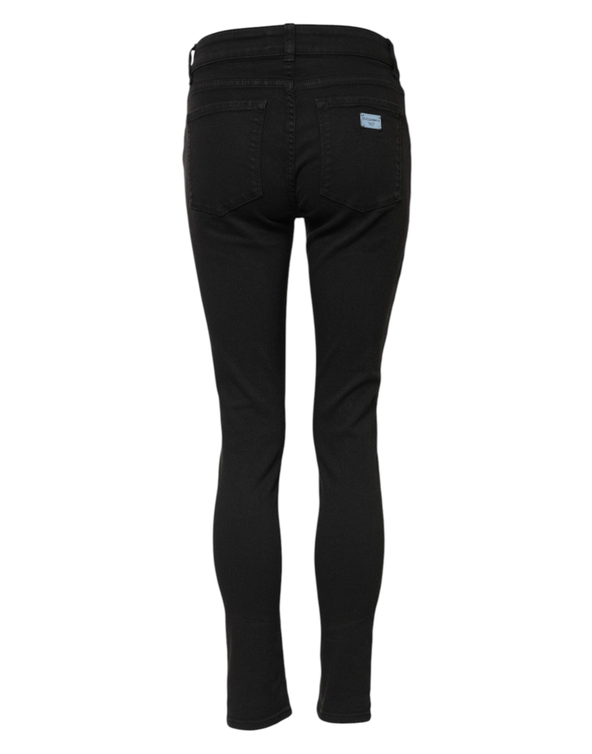 Black Cotton Skinny Mid Waist Denim Jeans - ventzia