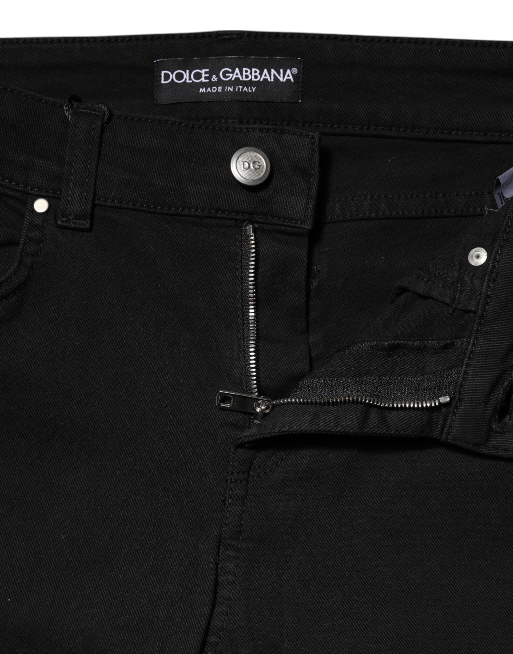 Black Cotton Skinny Mid Waist Denim Jeans - ventzia