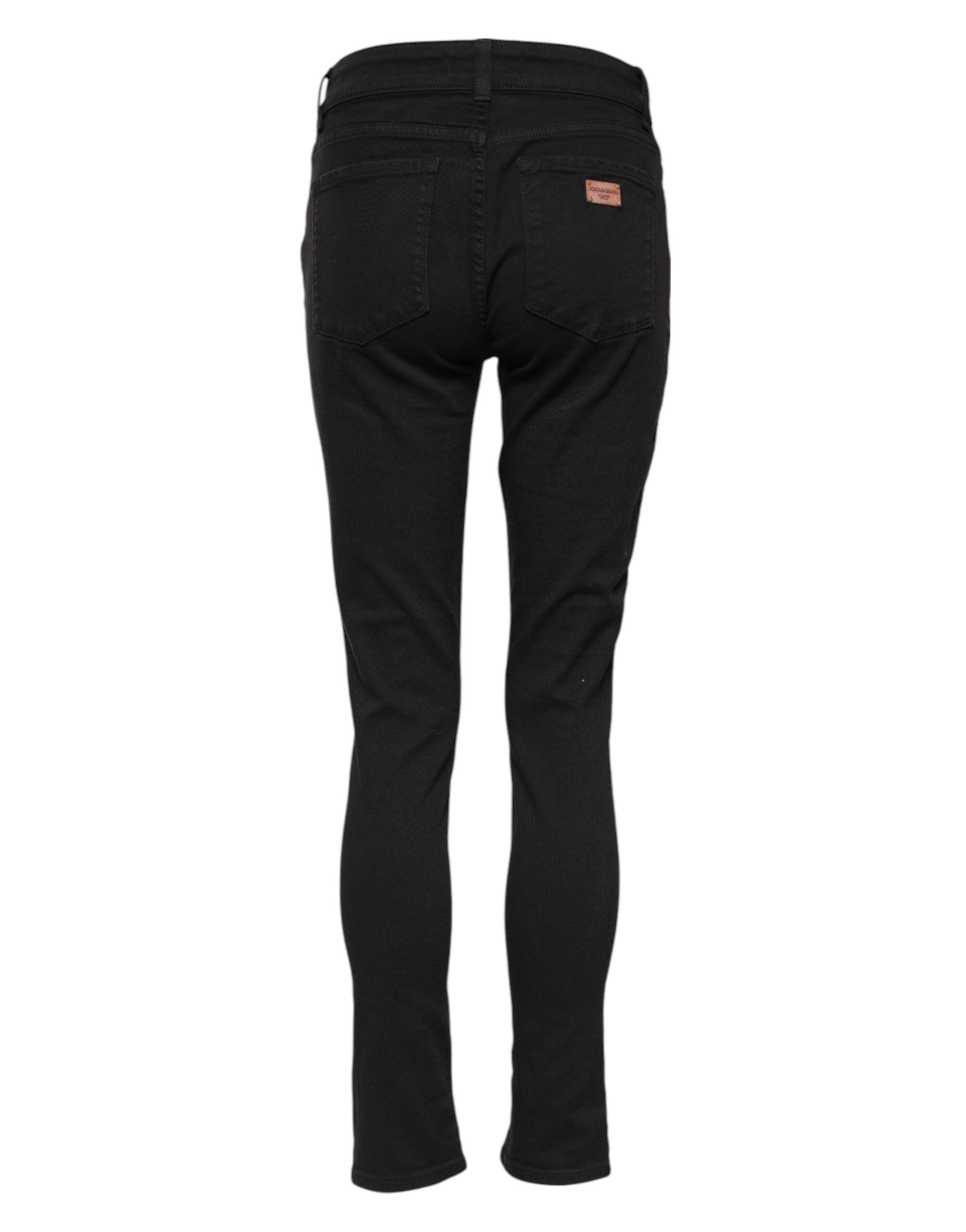 Black Cotton Skinny Mid Waist Denim Jeans - ventzia