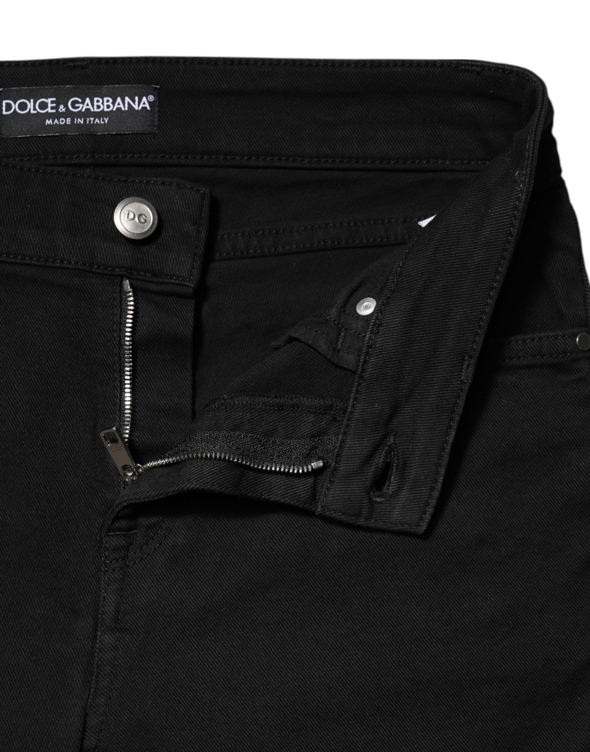Black Cotton Skinny Mid Waist Denim Jeans - ventzia