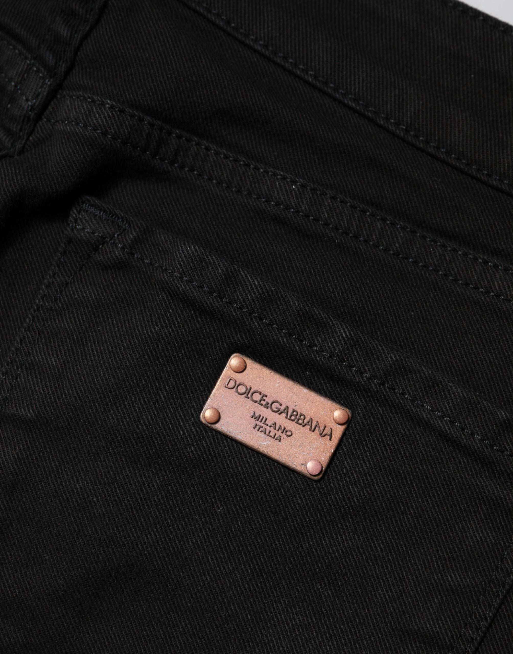 Black Cotton Skinny Mid Waist Denim Jeans - ventzia