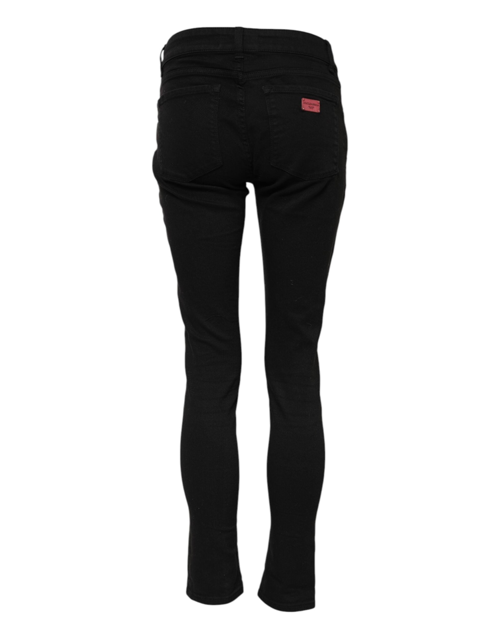 Black Cotton Skinny Mid Waist Denim Jeans - ventzia