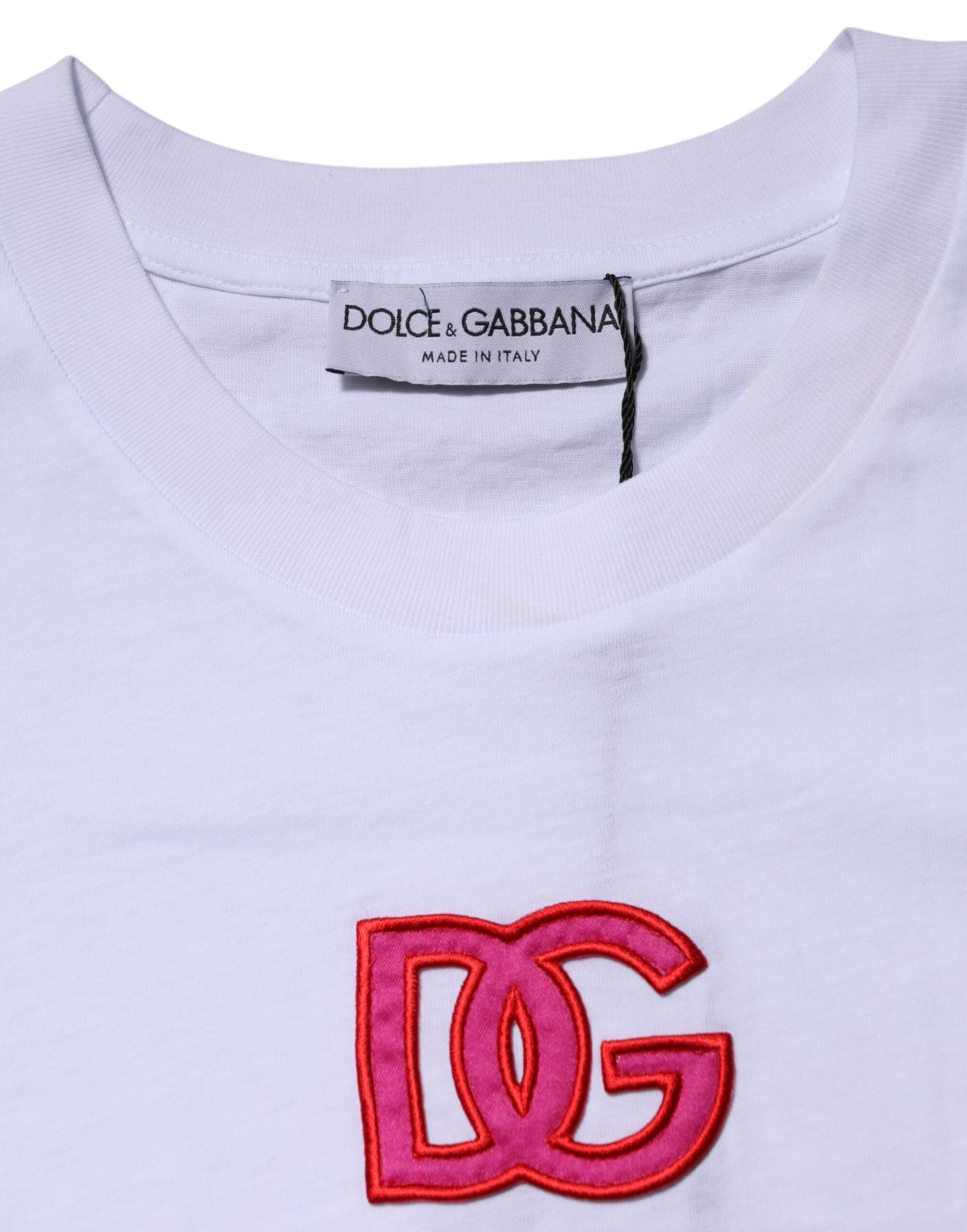 White Cotton DG Logo Embroidery Top T-shirt - ventzia