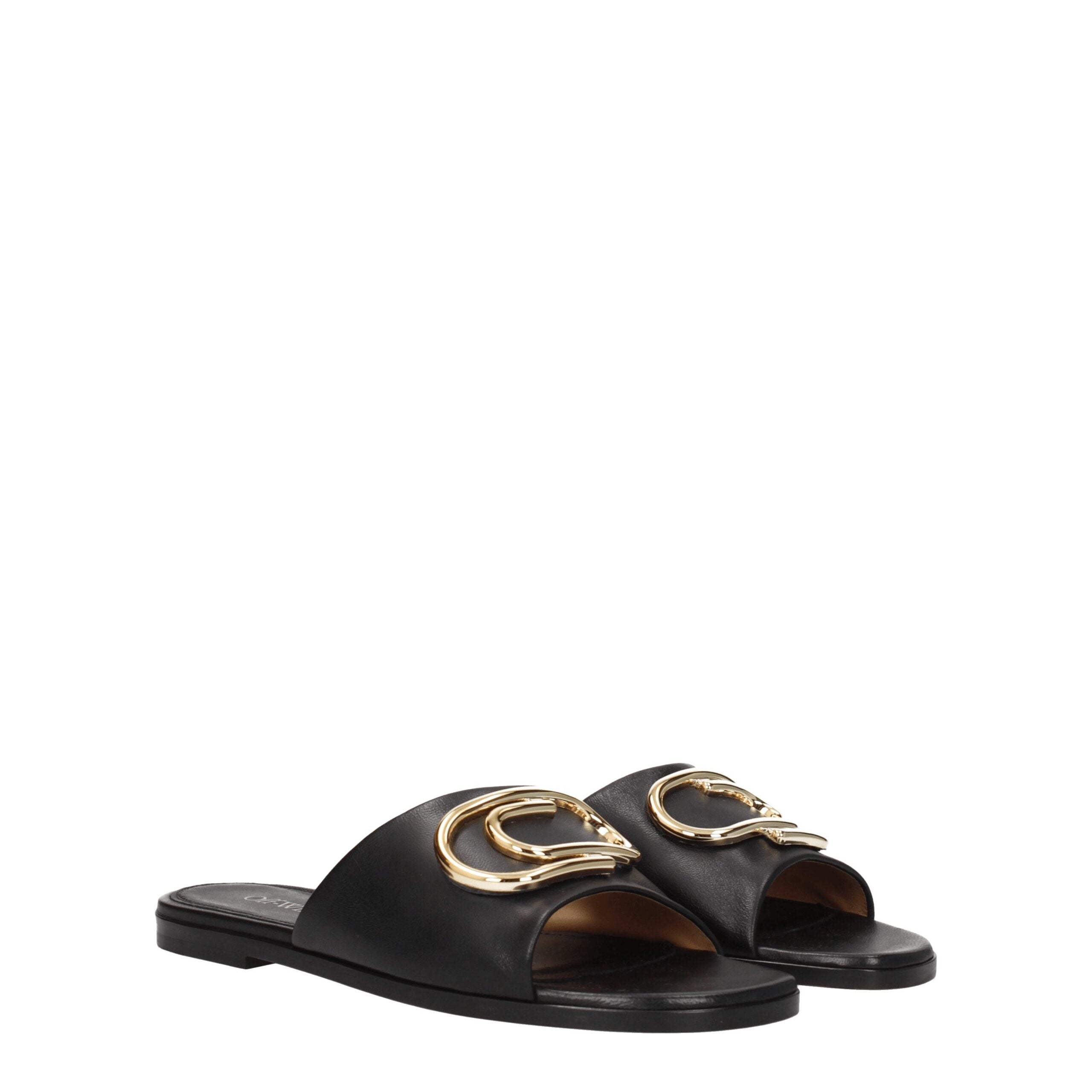 Black Leather Slippers - ventzia