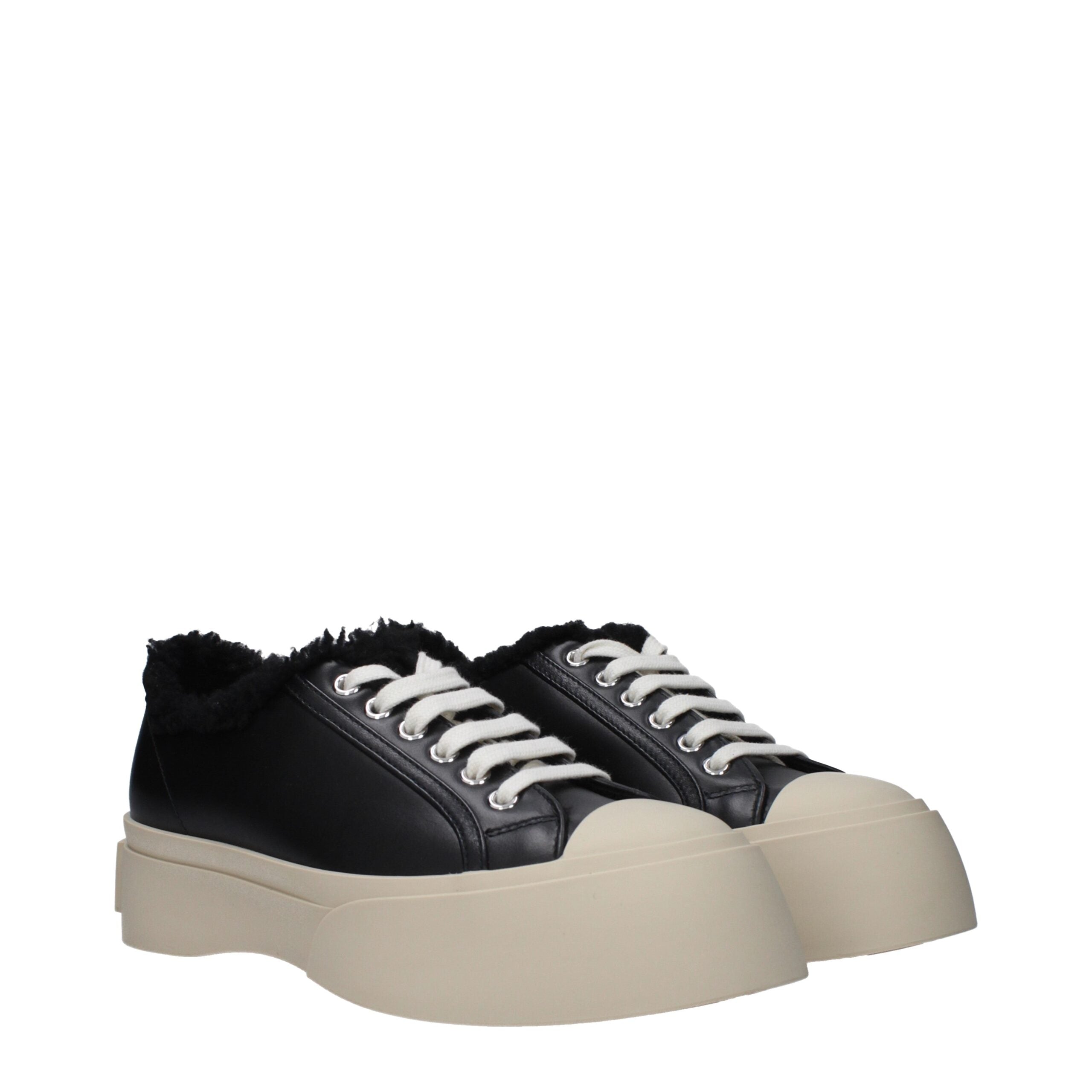 Black Leather Chunky Sneakers - ventzia