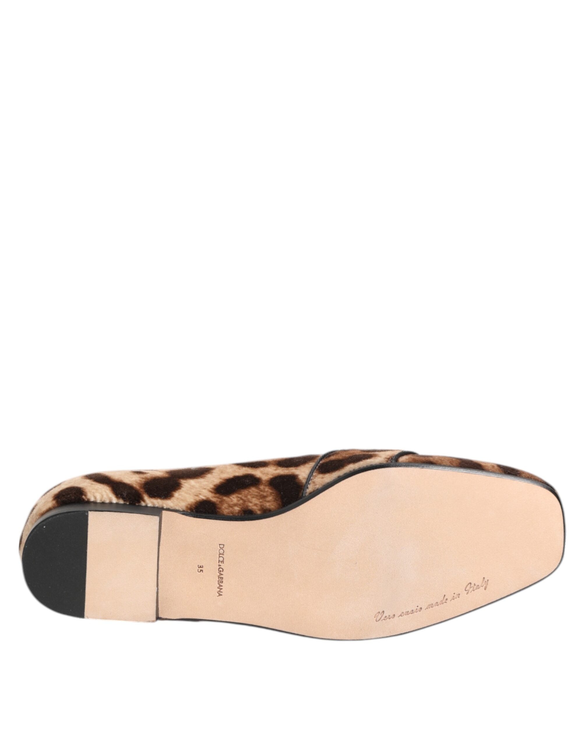 Brown Leopard Print Crystals Loafers Flats Shoes - ventzia