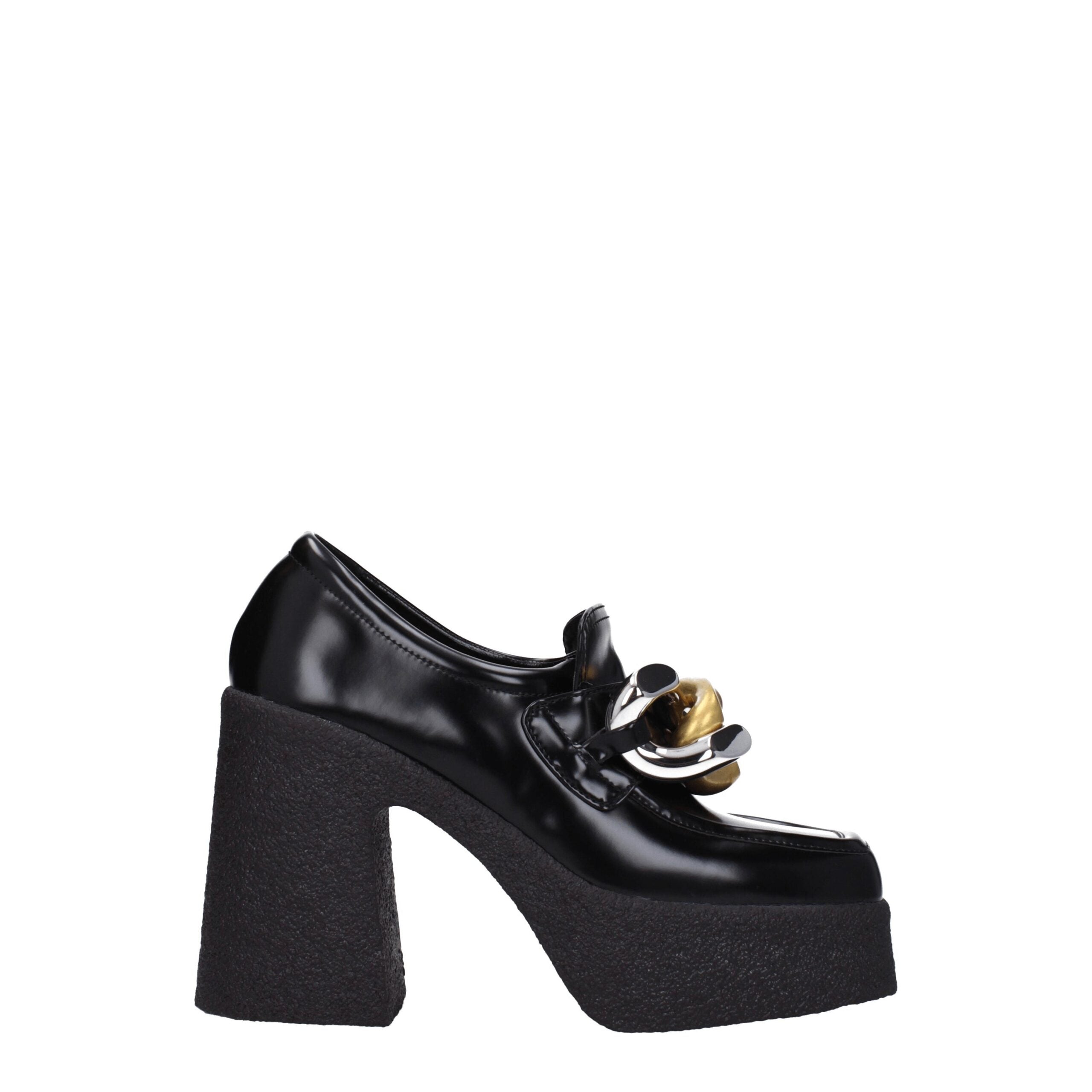 Black Leather Platform Loafers - ventzia