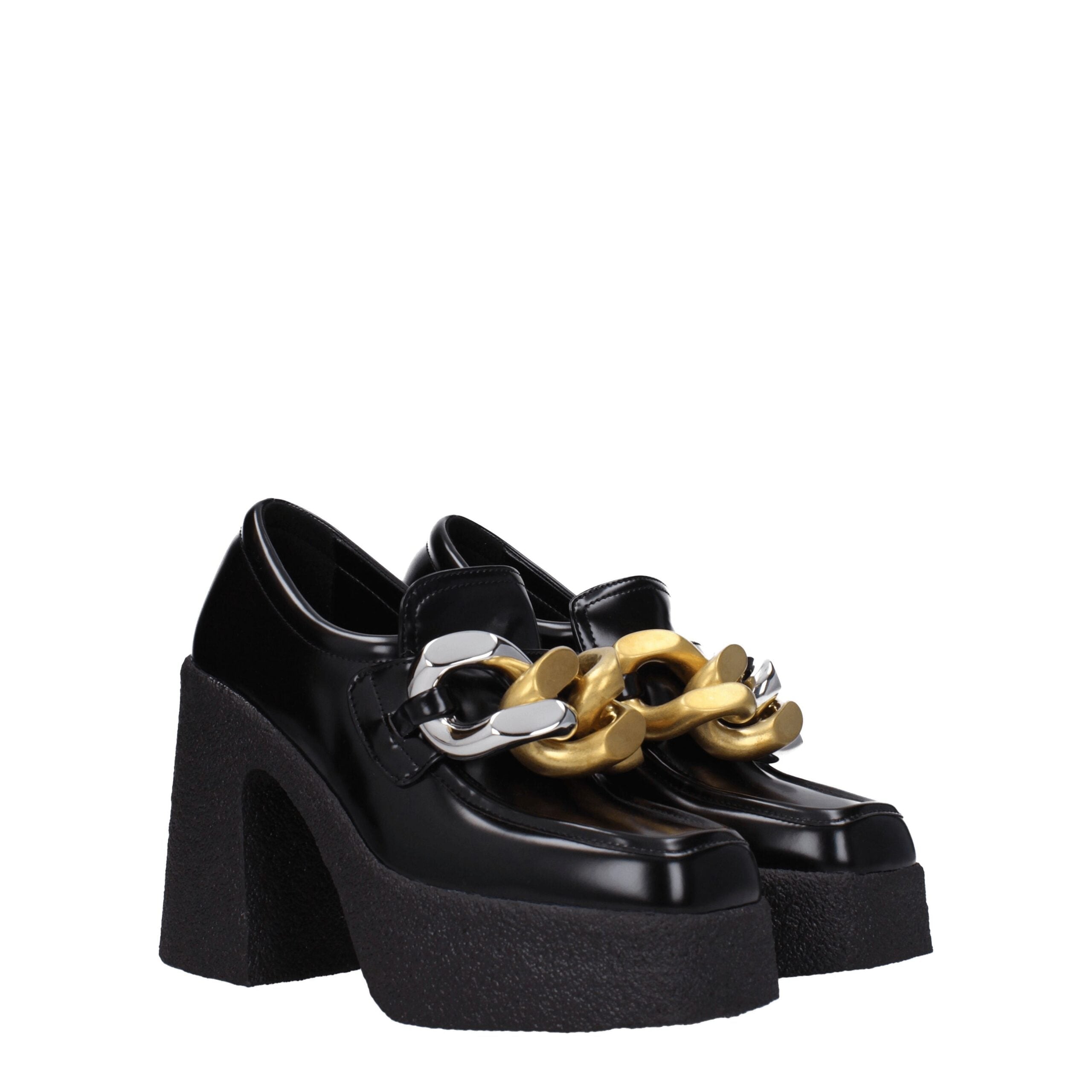 Black Leather Platform Loafers - ventzia