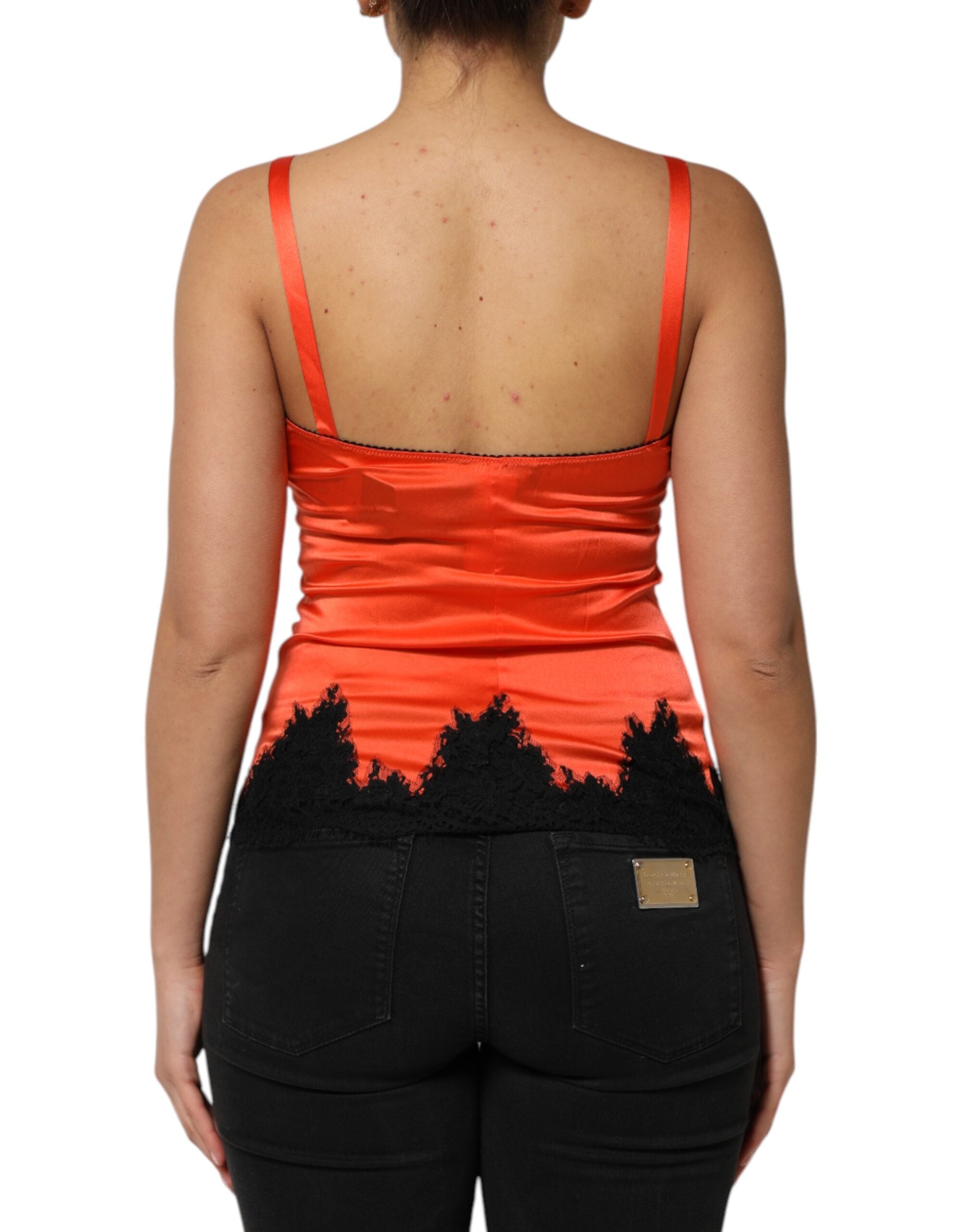 Red Black Lace Trim Silk Sleeveless Tank Top - ventzia