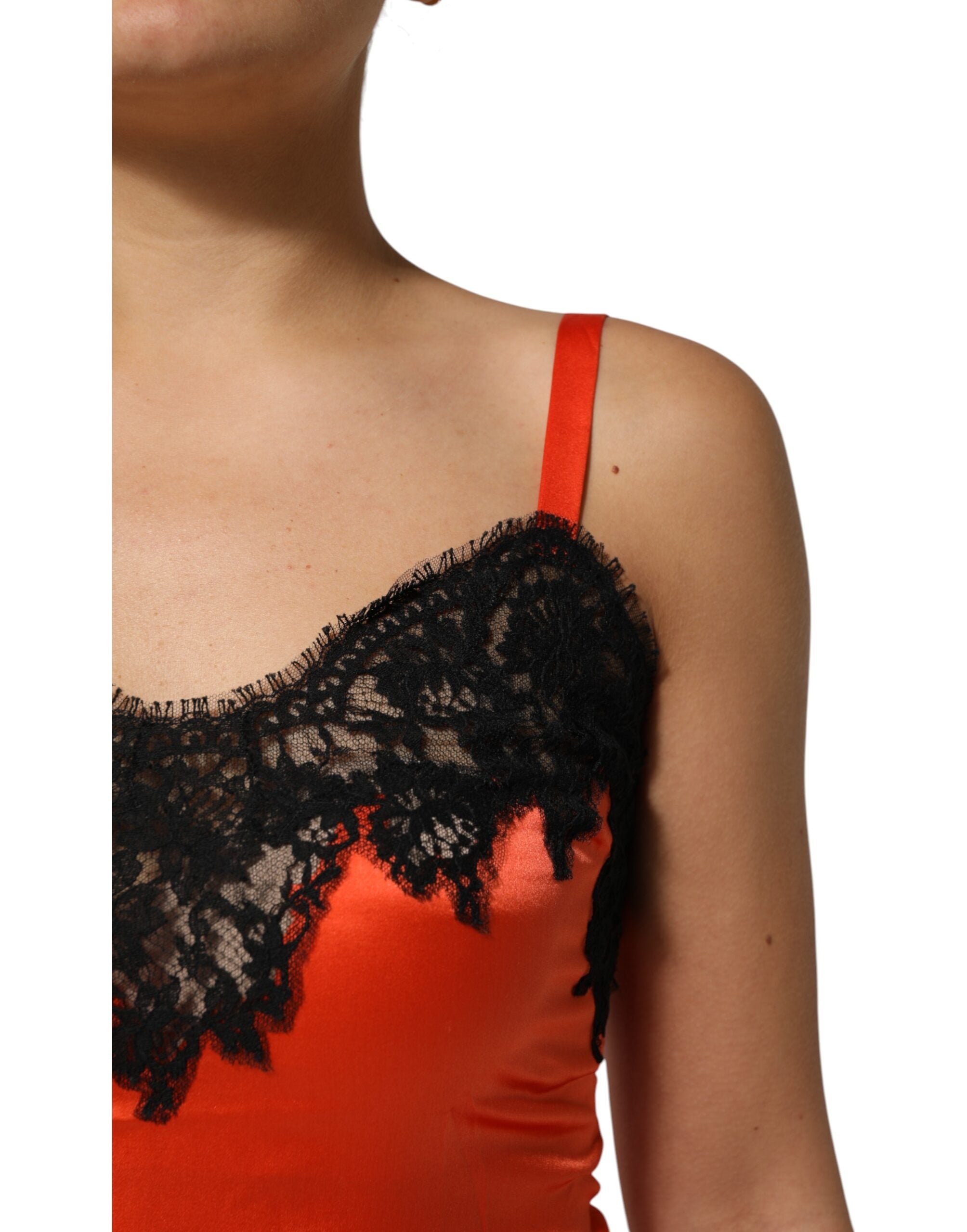 Red Black Lace Trim Silk Sleeveless Tank Top - ventzia