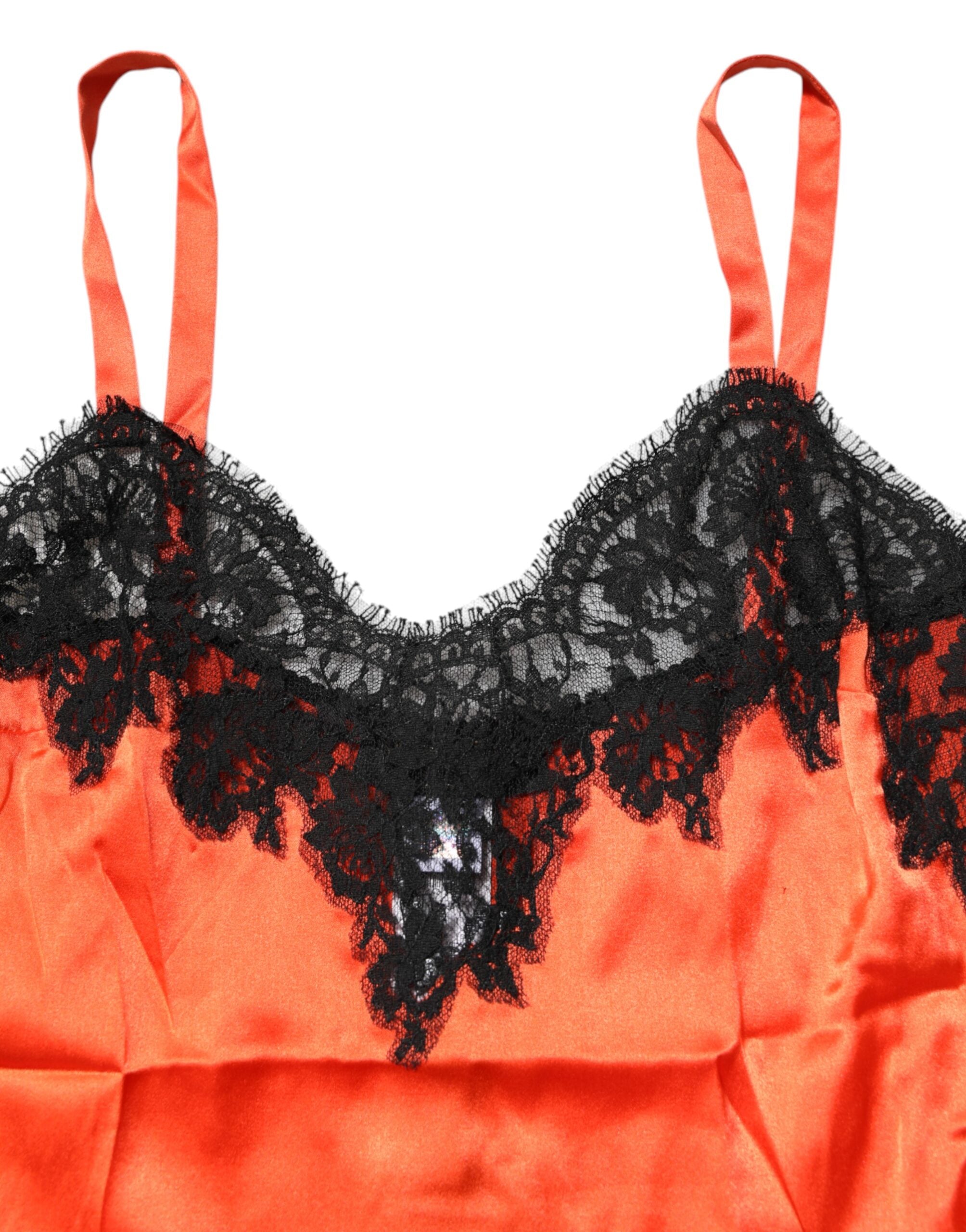 Red Black Lace Trim Silk Sleeveless Tank Top - ventzia