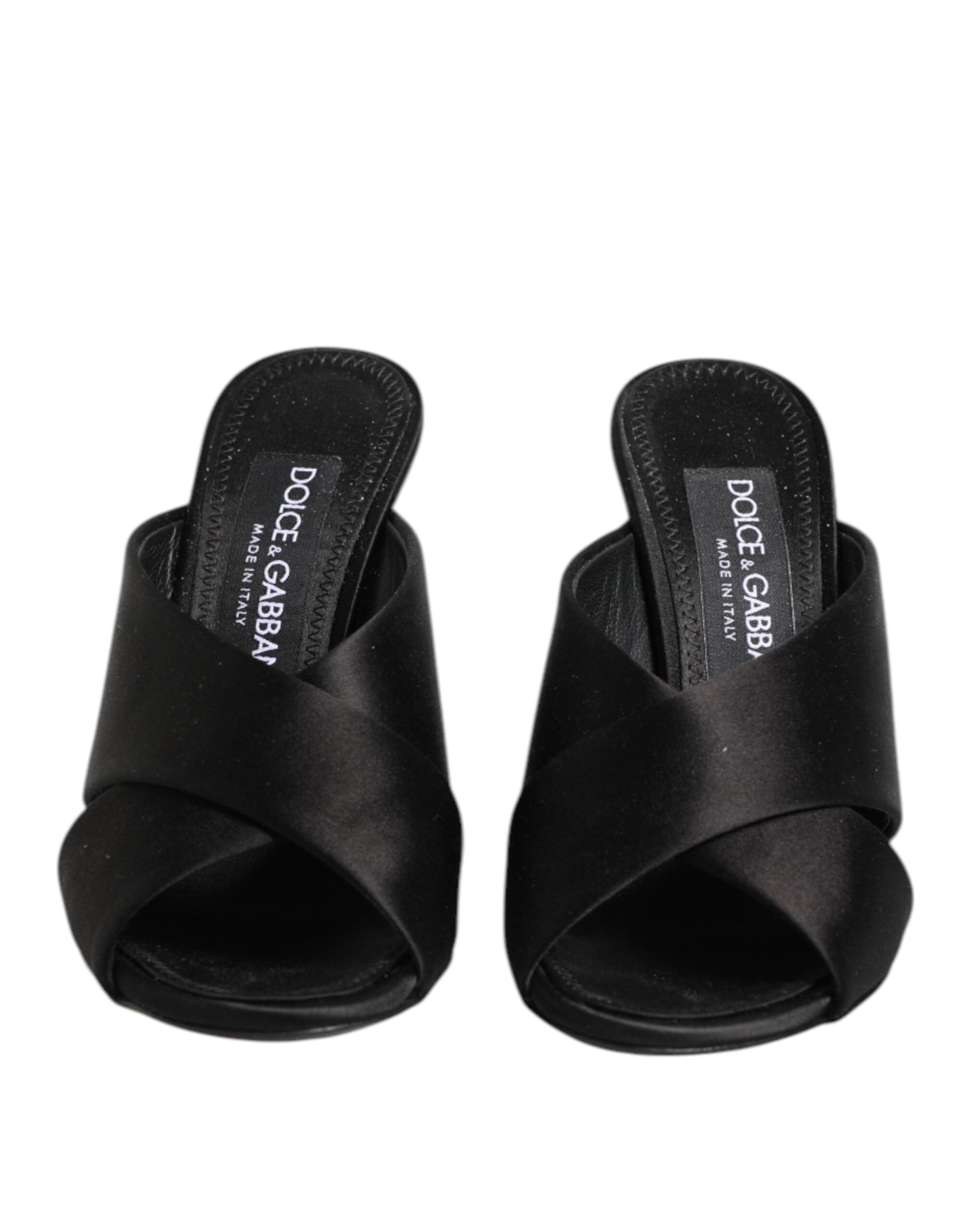 Black Logo KEIRA Satin Slides Sandals Shoes - ventzia