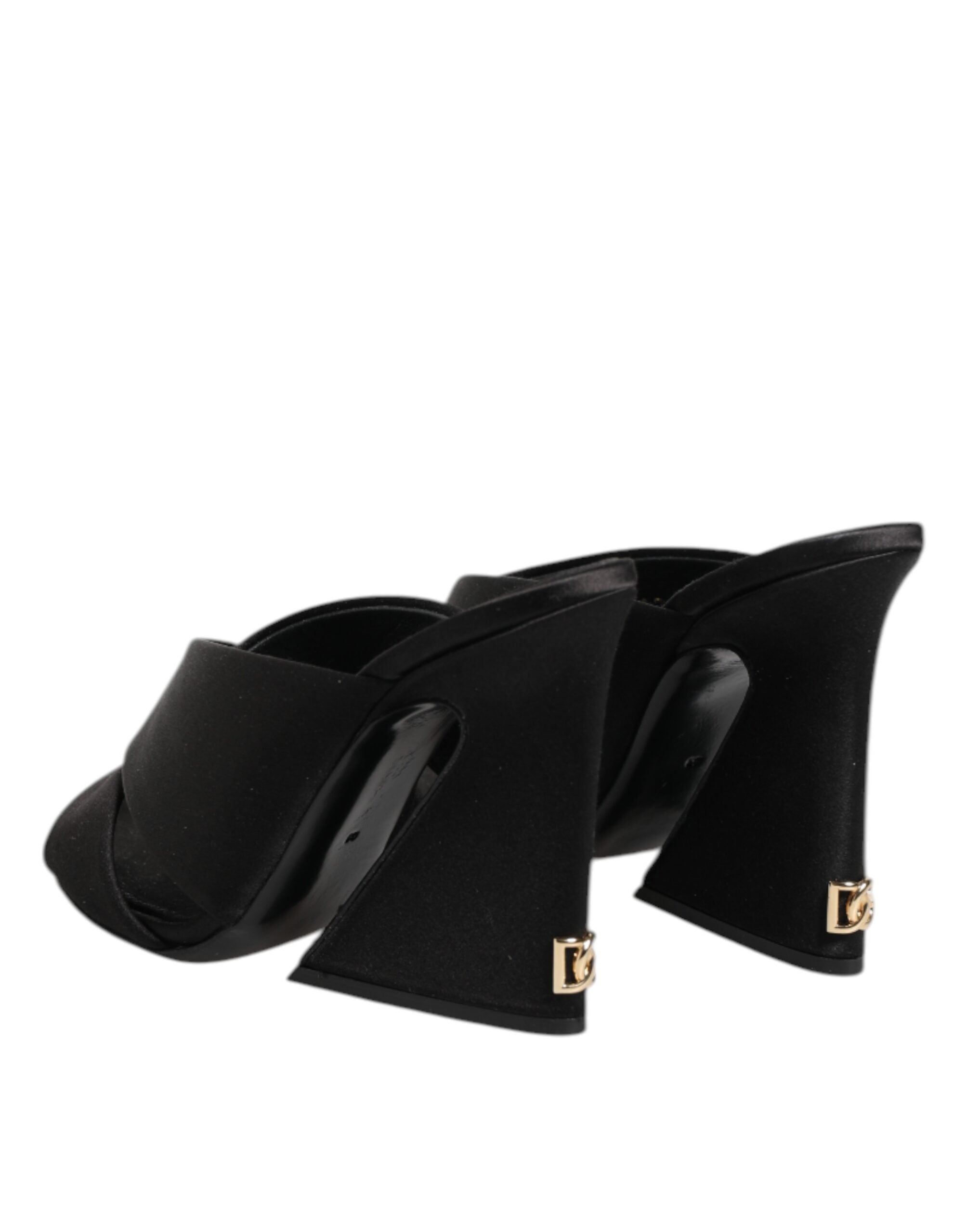 Black Logo KEIRA Satin Slides Sandals Shoes - ventzia