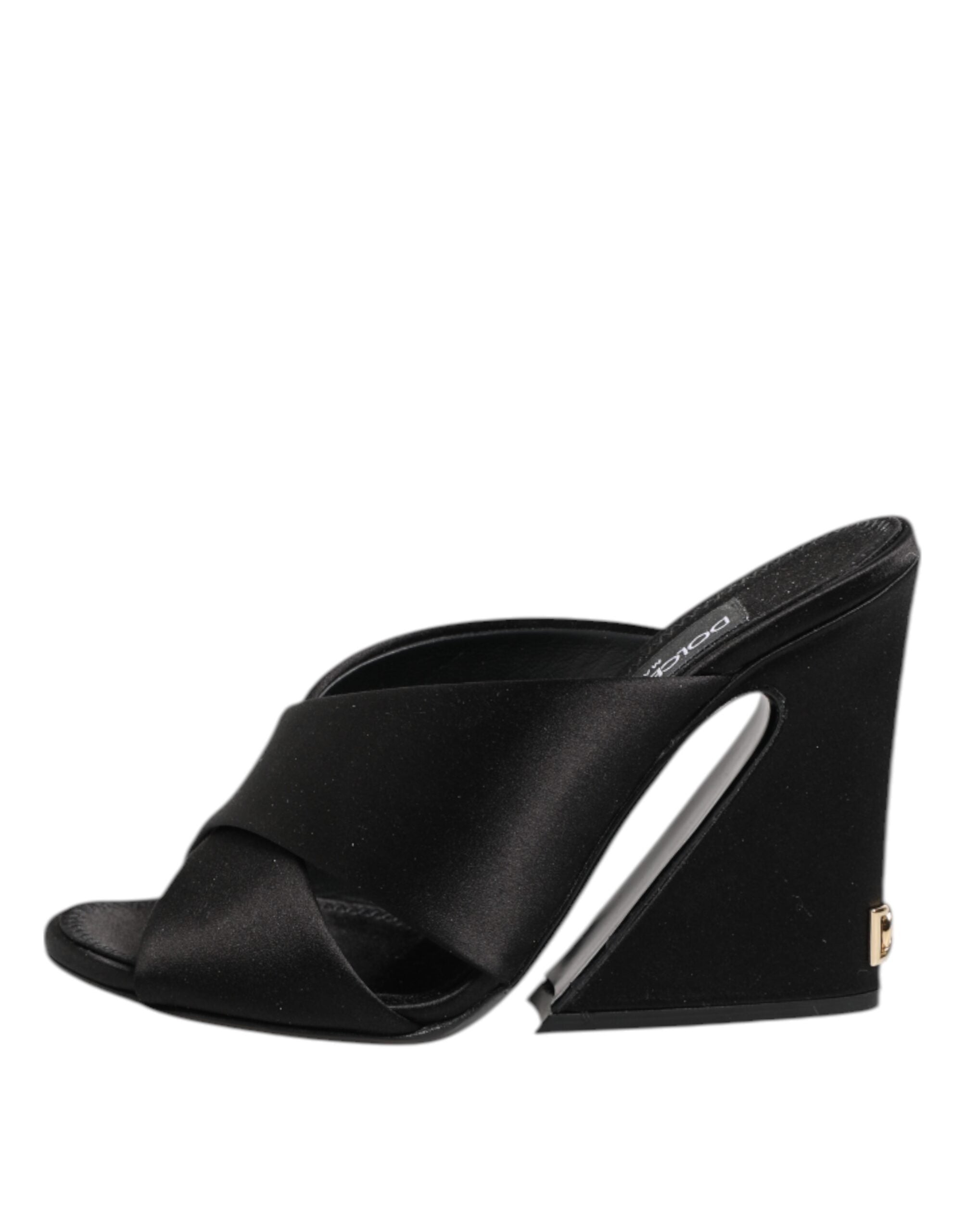 Black Logo KEIRA Satin Slides Sandals Shoes - ventzia