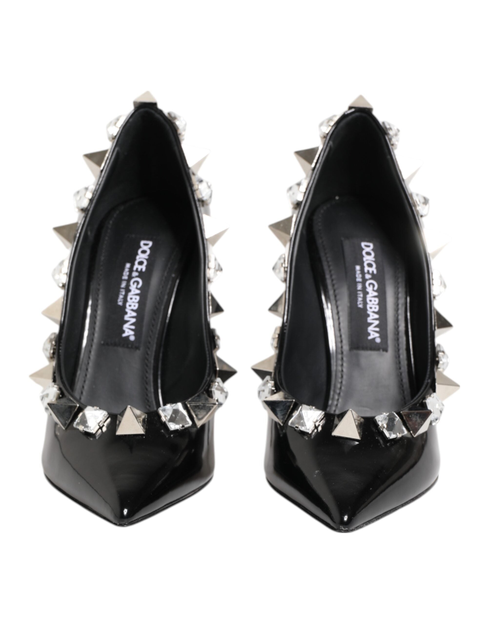 Black Crystals Studs Stiletto Pumps Shoes - ventzia