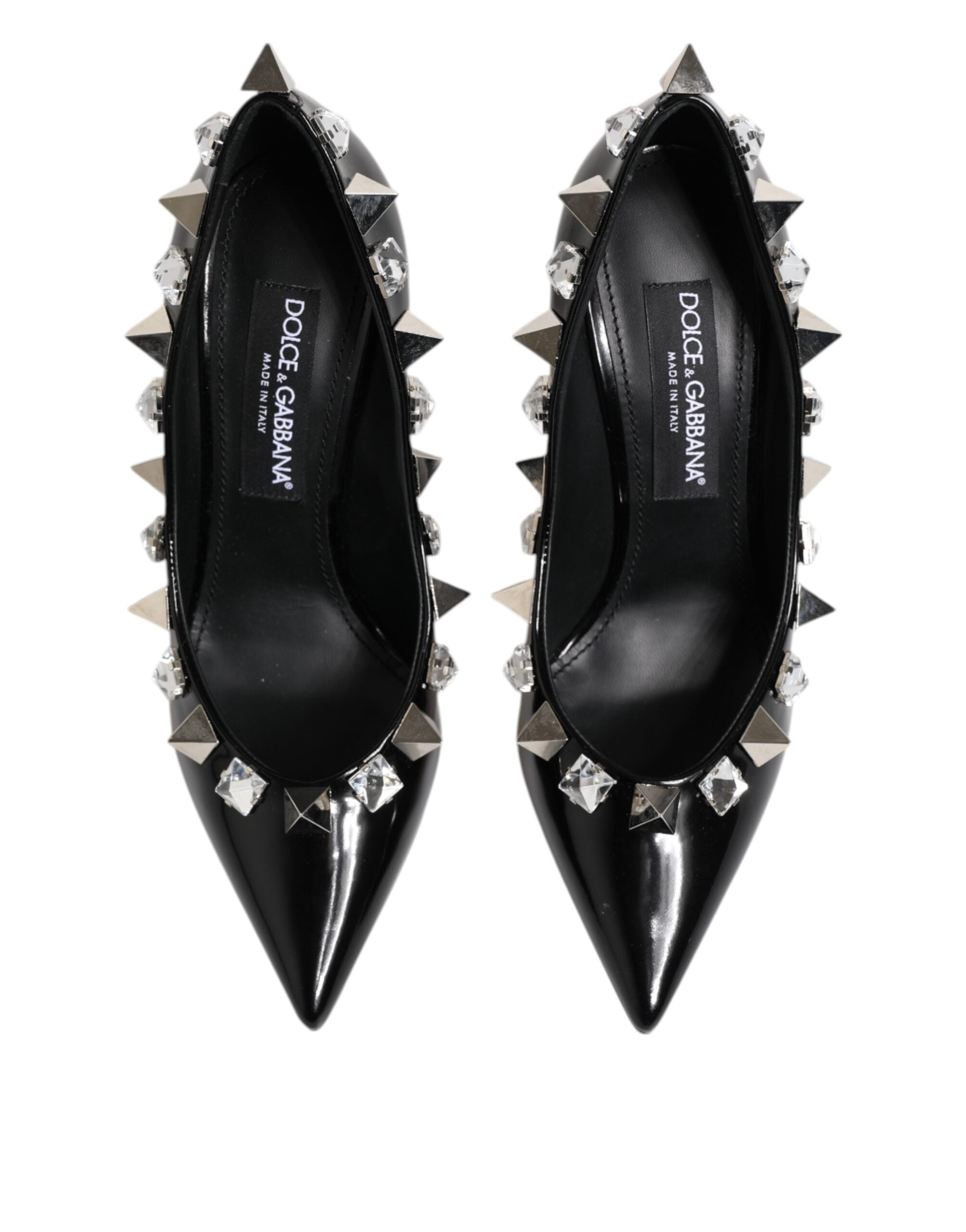 Black Crystals Studs Stiletto Pumps Shoes - ventzia