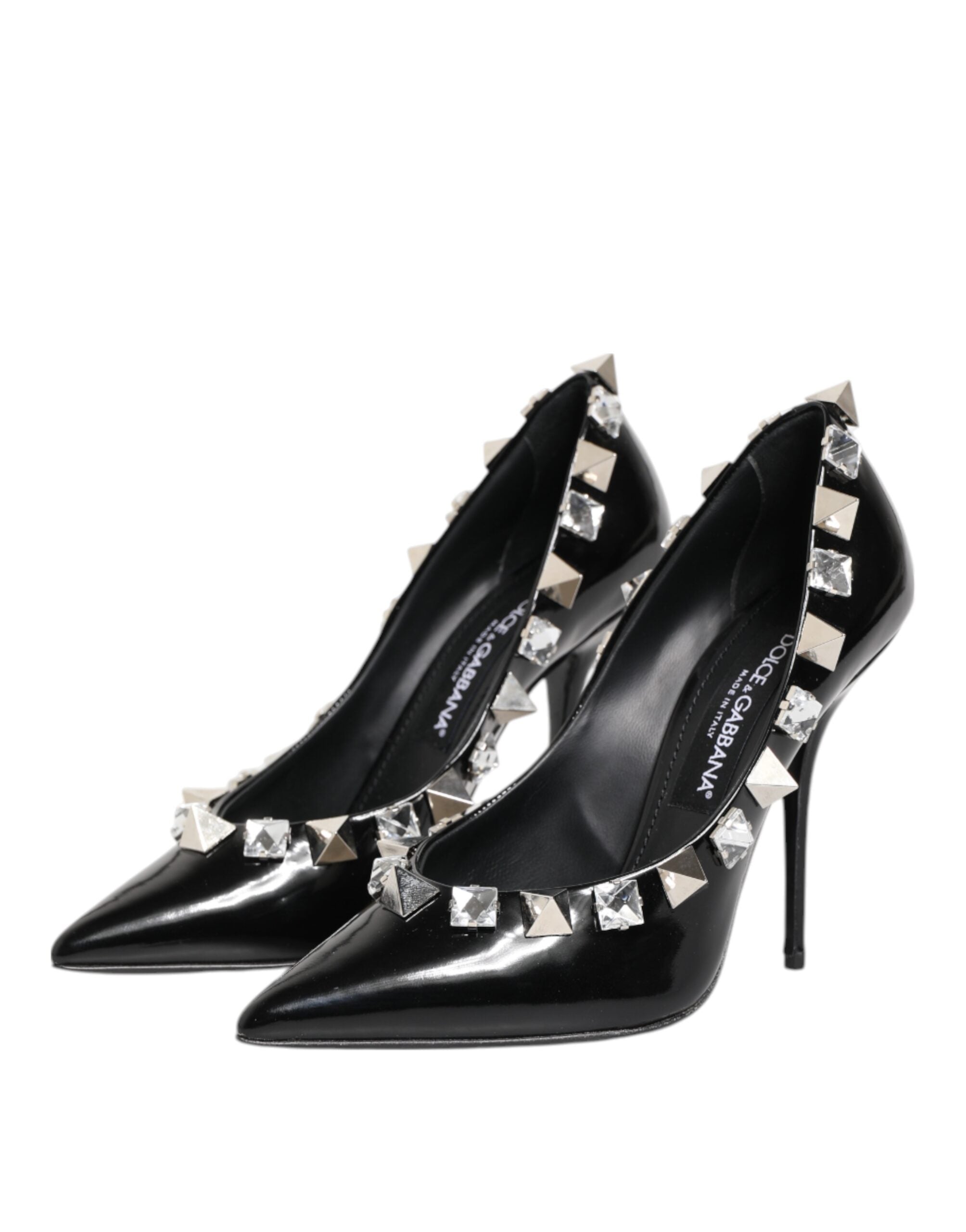 Black Crystals Studs Stiletto Pumps Shoes - ventzia
