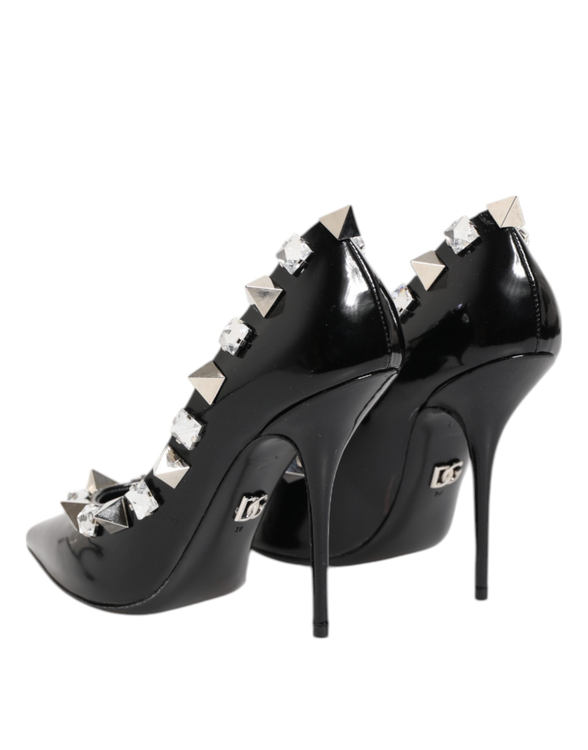 Black Crystals Studs Stiletto Pumps Shoes - ventzia