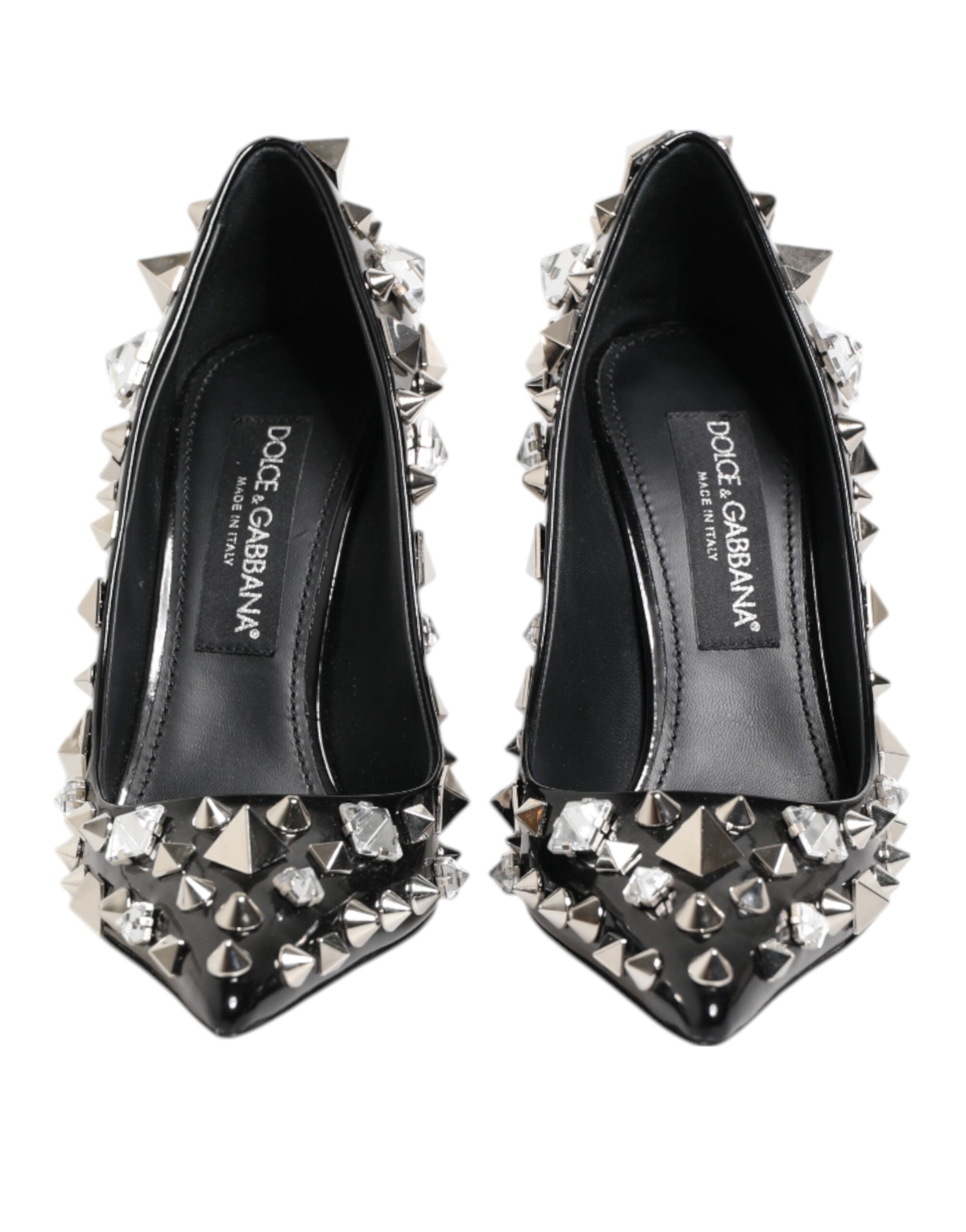 Black Crystals Studs Stiletto Pumps Shoes - ventzia