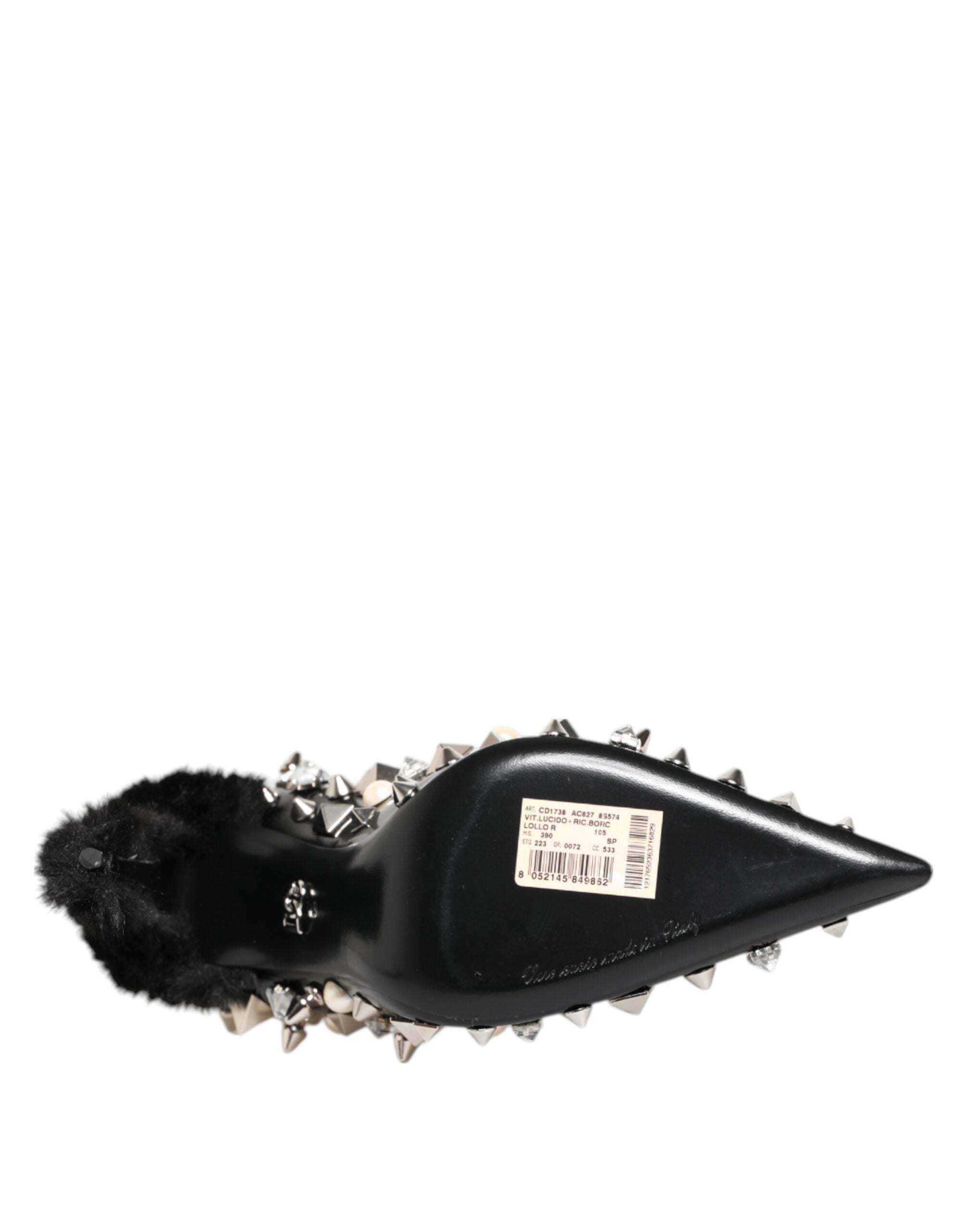 Black Crystals Studs Stiletto Pumps Shoes - ventzia