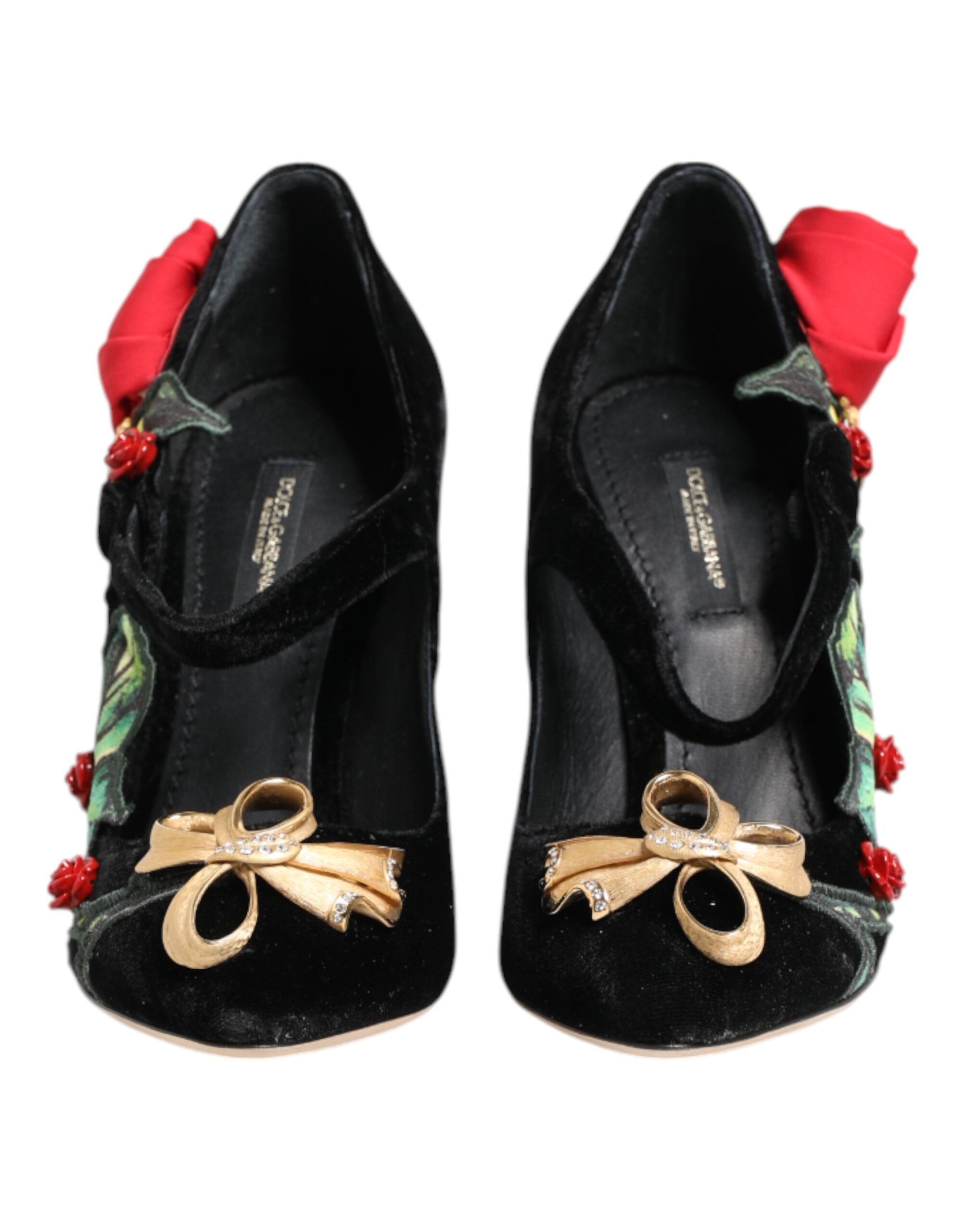 Black Roses Crystal Brooch Mary Jane Shoes - ventzia