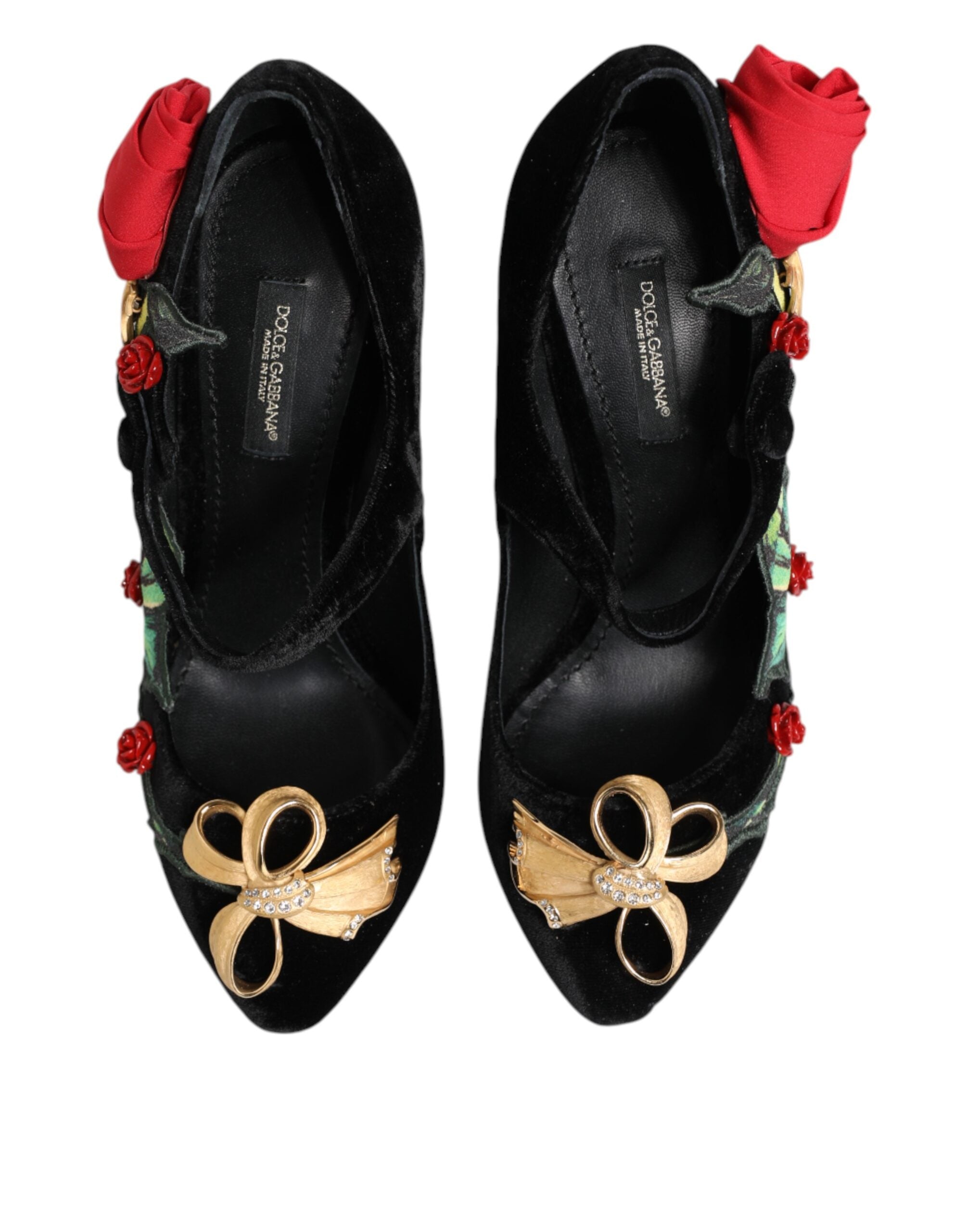 Black Roses Crystal Brooch Mary Jane Shoes - ventzia