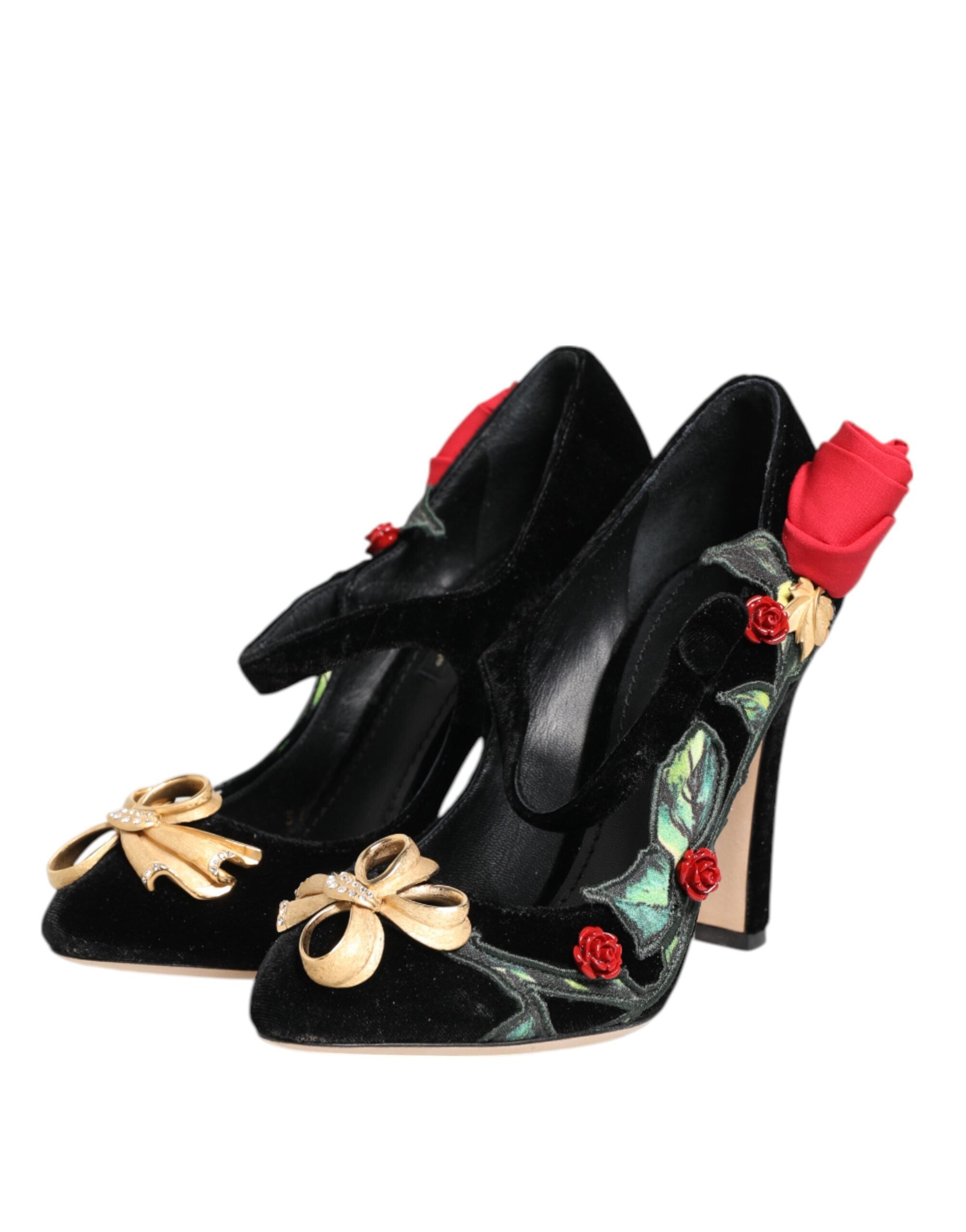Black Roses Crystal Brooch Mary Jane Shoes - ventzia