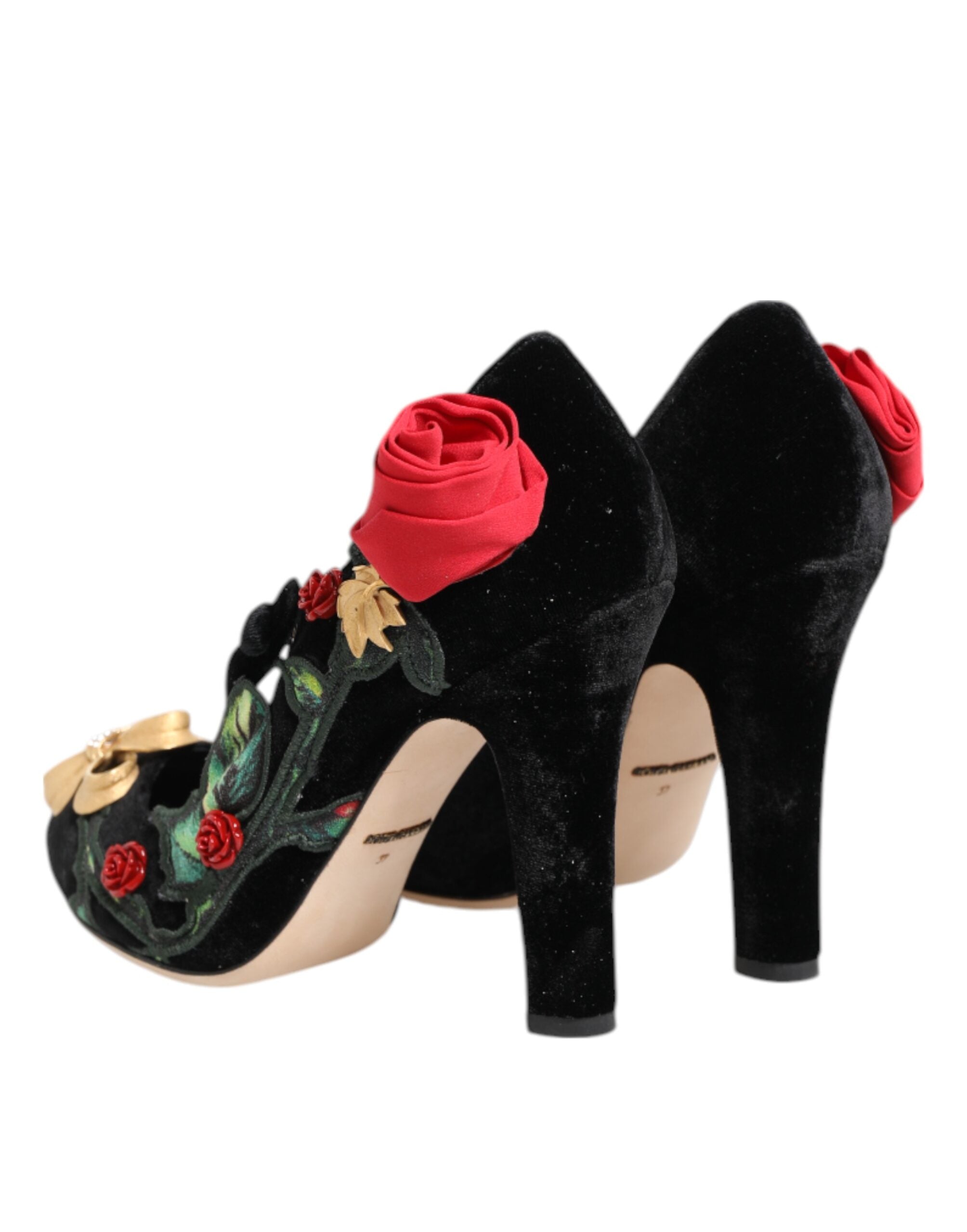 Black Roses Crystal Brooch Mary Jane Shoes - ventzia