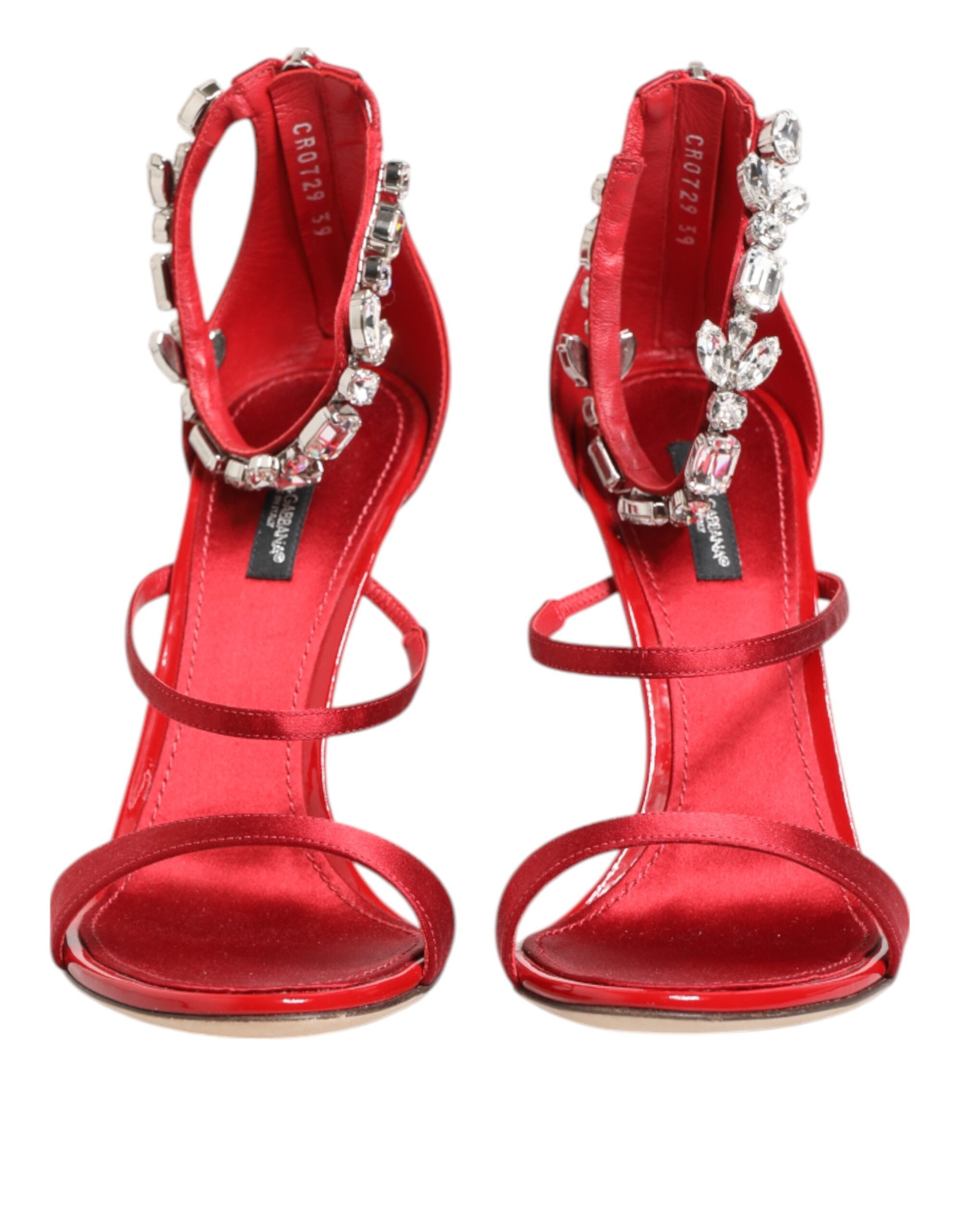 Red Satin Crystals Keira Sandals Heels Shoes - ventzia