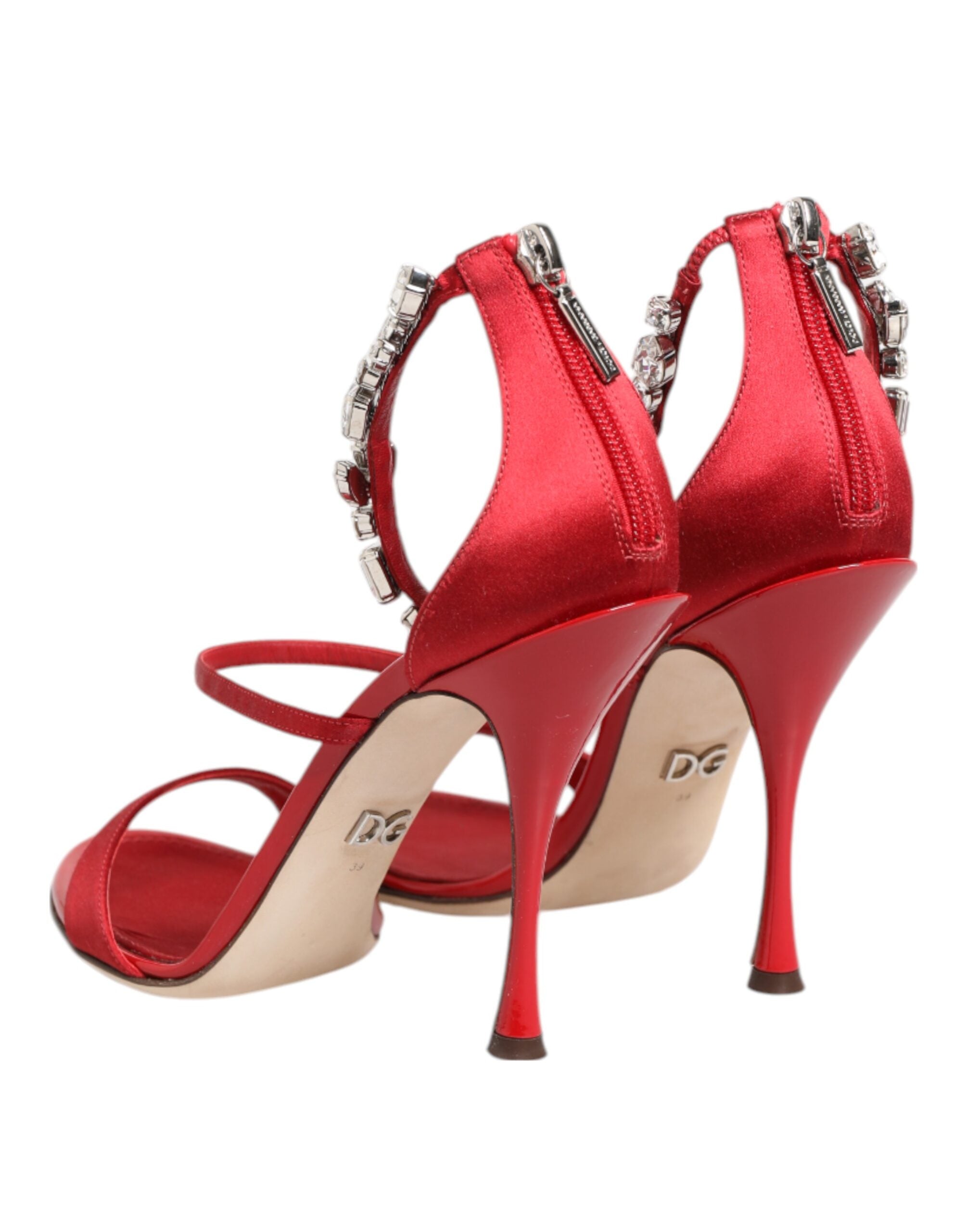 Red Satin Crystals Keira Sandals Heels Shoes - ventzia