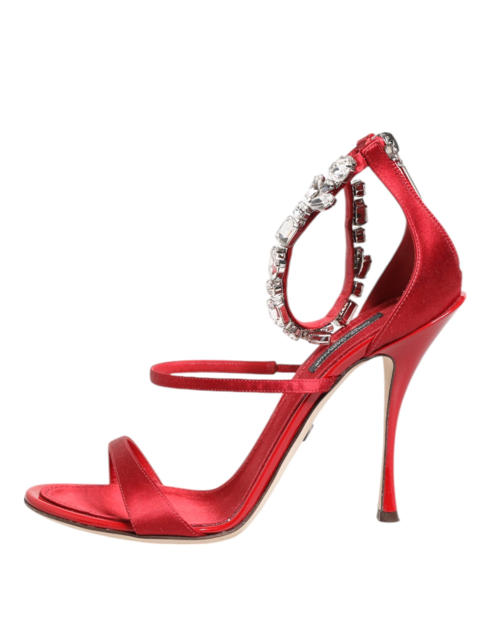 Red Satin Crystals Keira Sandals Heels Shoes - ventzia