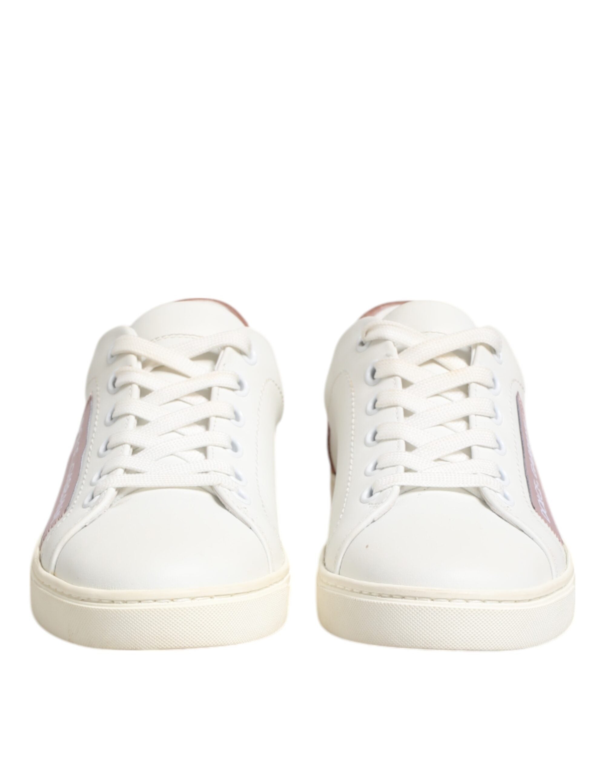 White Pink Leather Low Top Sneakers Shoes - ventzia