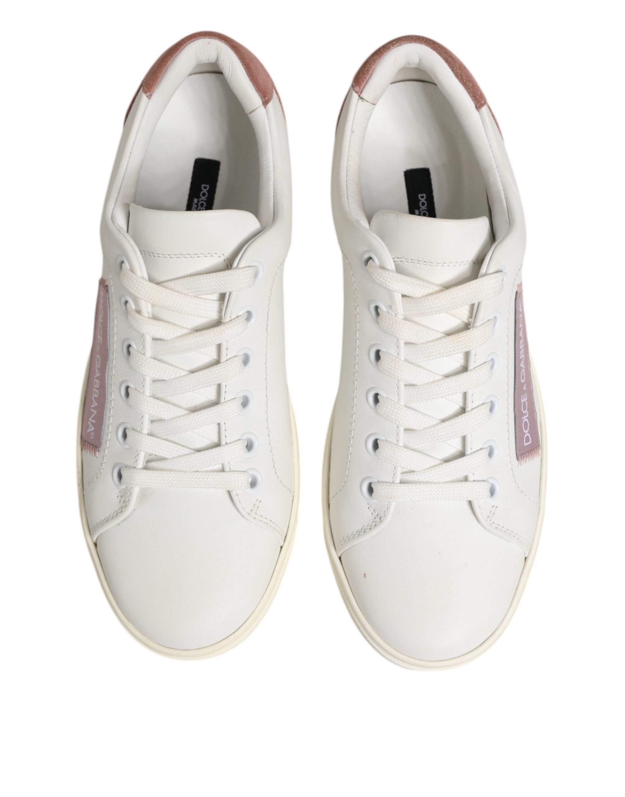 White Pink Leather Low Top Sneakers Shoes - ventzia