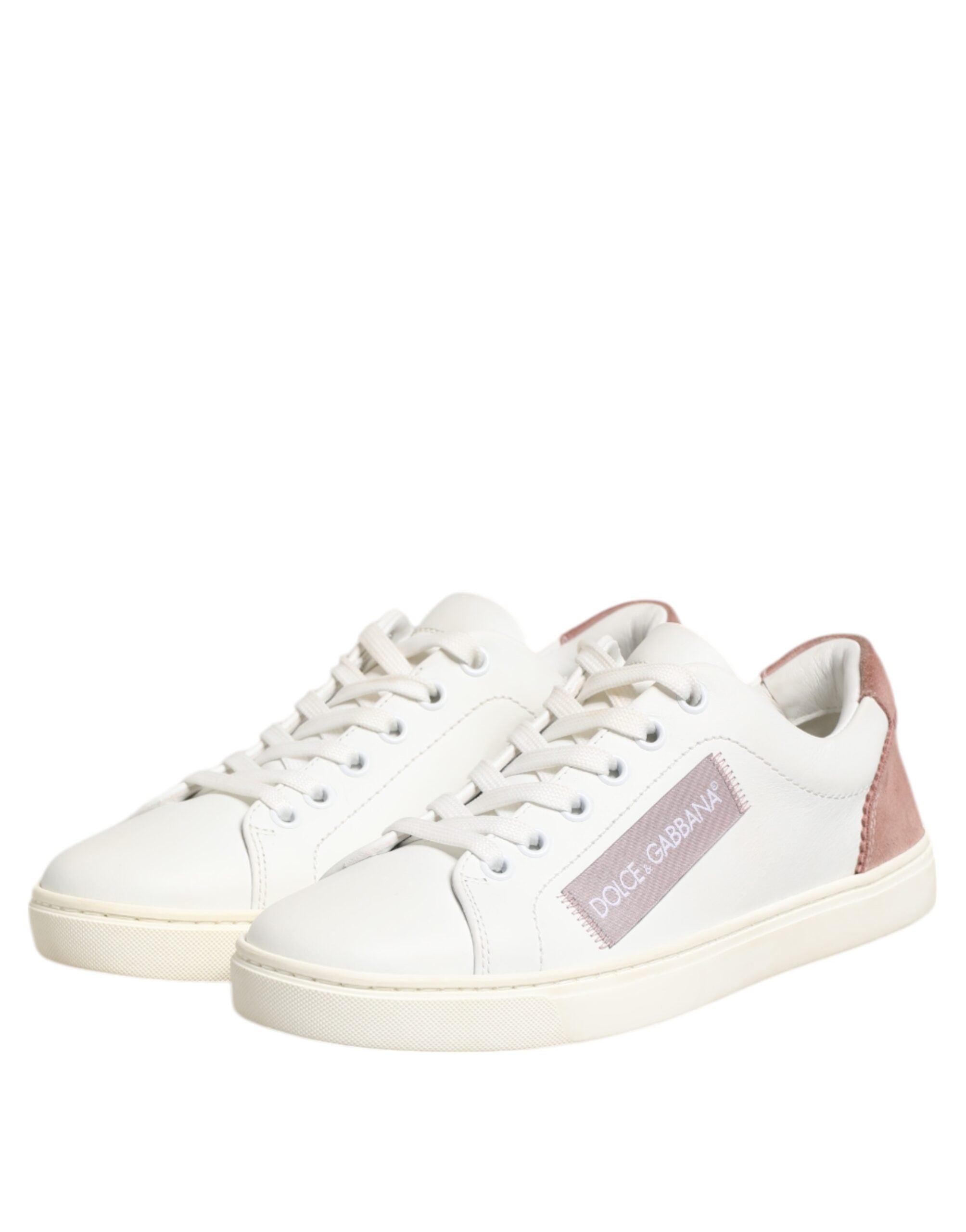 White Pink Leather Low Top Sneakers Shoes - ventzia