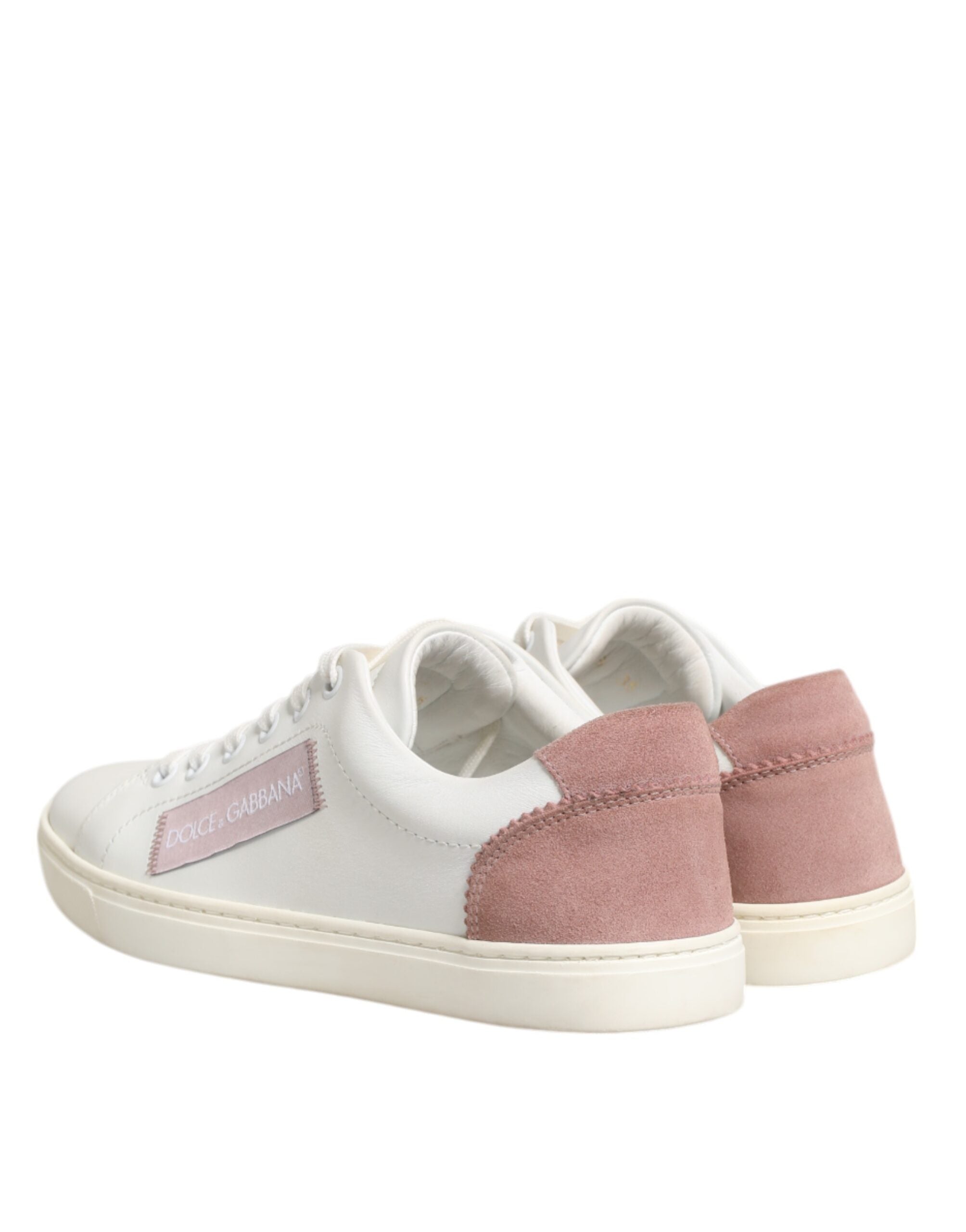 White Pink Leather Low Top Sneakers Shoes - ventzia