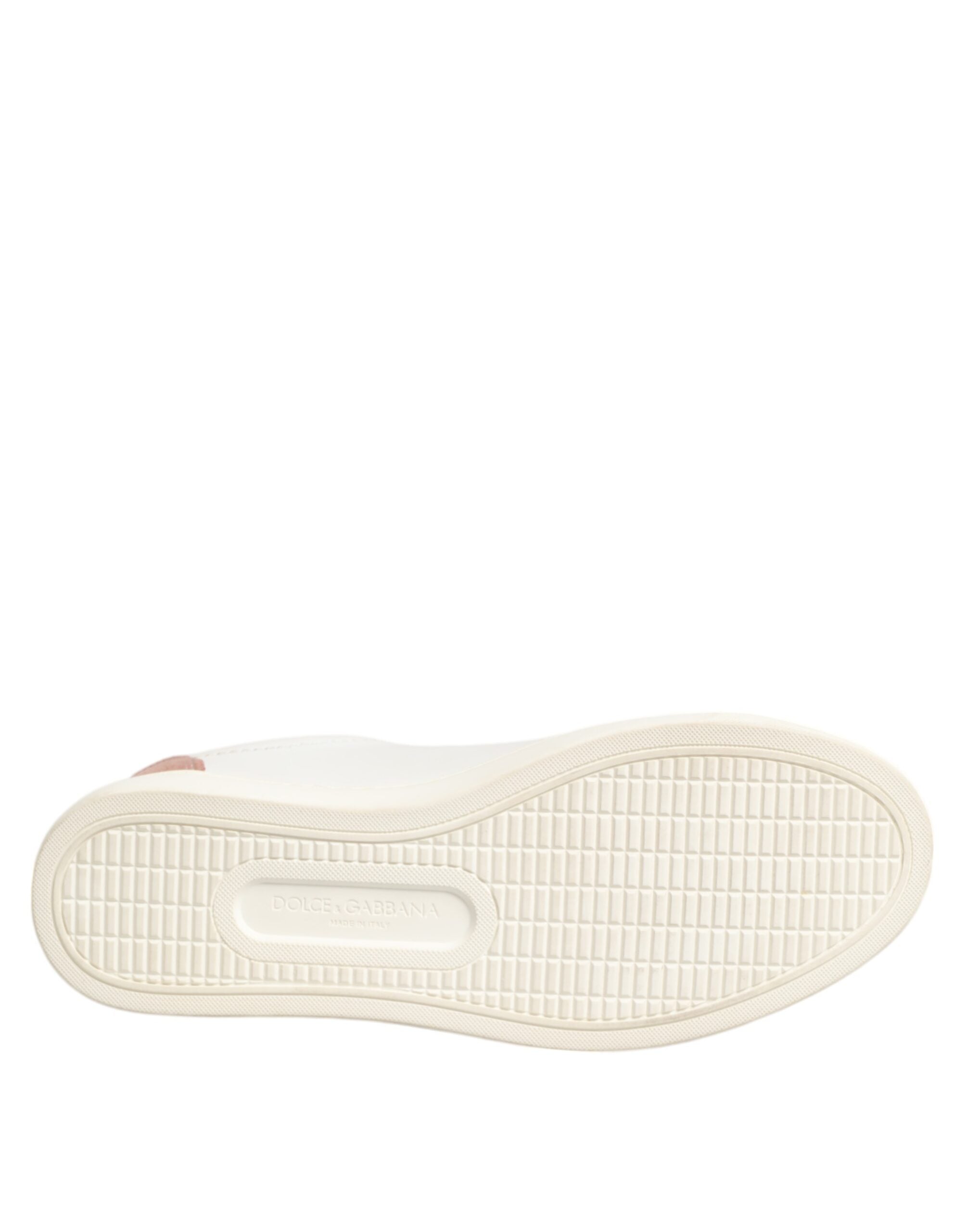 White Pink Leather Low Top Sneakers Shoes - ventzia