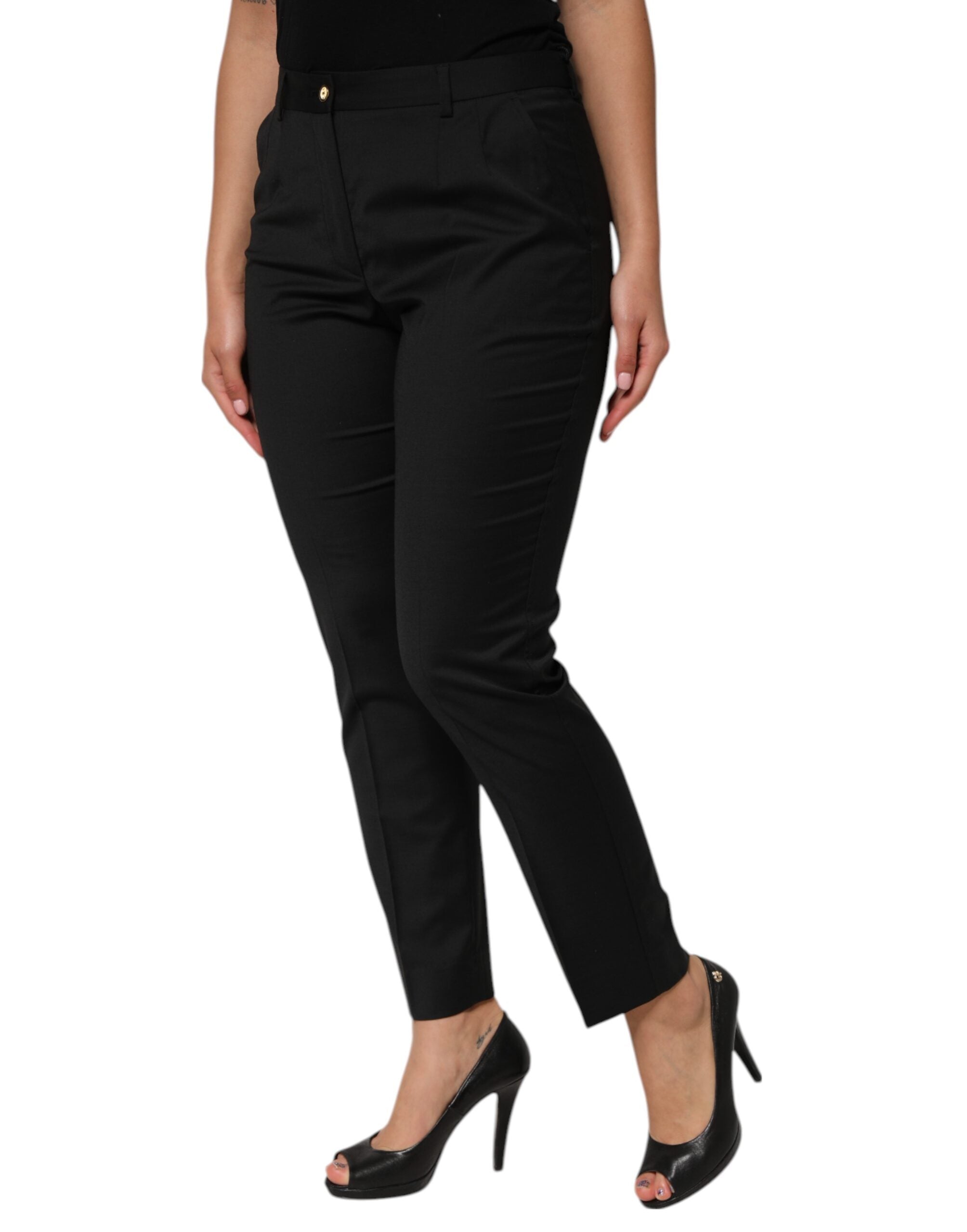 Black Polyester Tapered Women Trouser Pants - ventzia