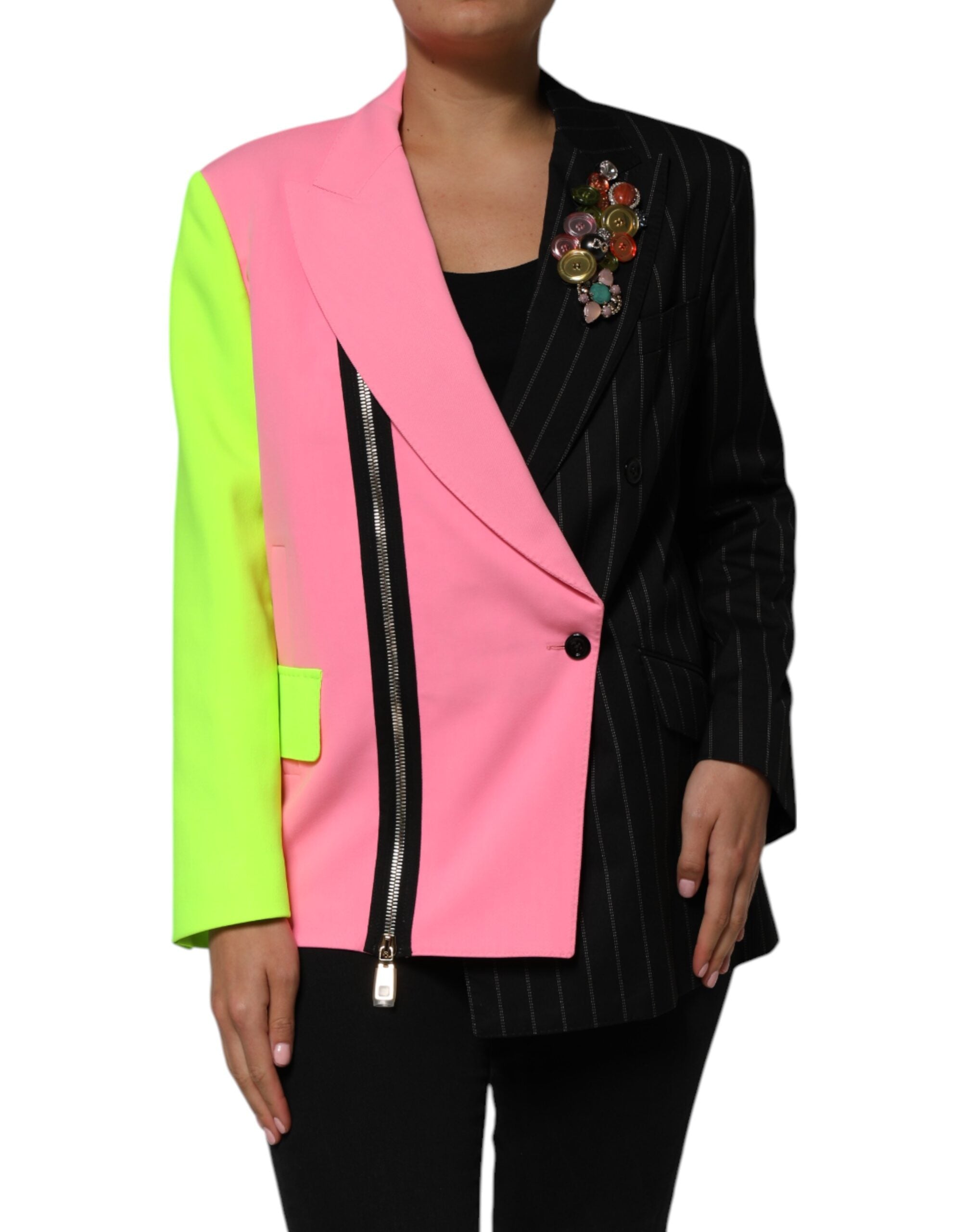 Multicolor Patchwork Embellished Coat Jacket - ventzia